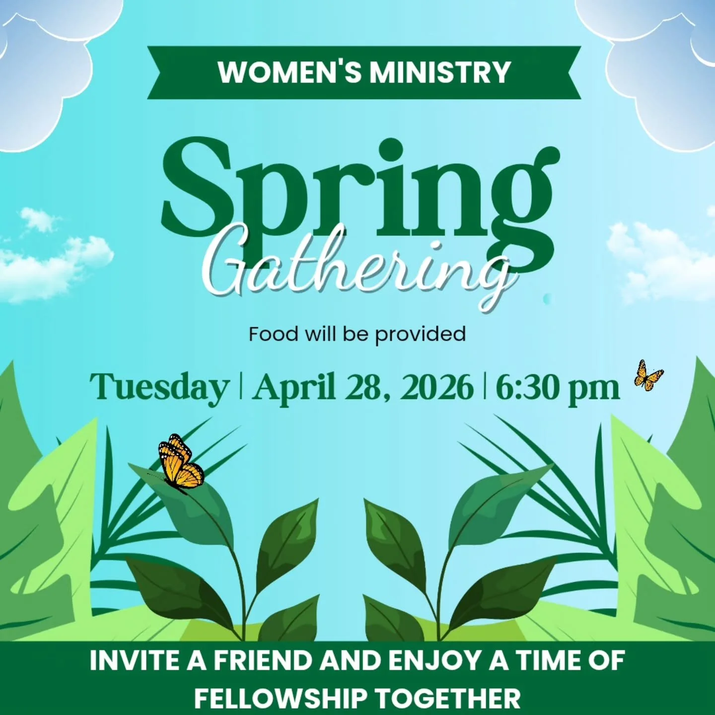 Spring is the perfect time to gather together 🌿

Join our Women&rsquo;s Ministry for a night of fellowship, encouragement, and connection. Food will be provided just bring yourself and a friend!