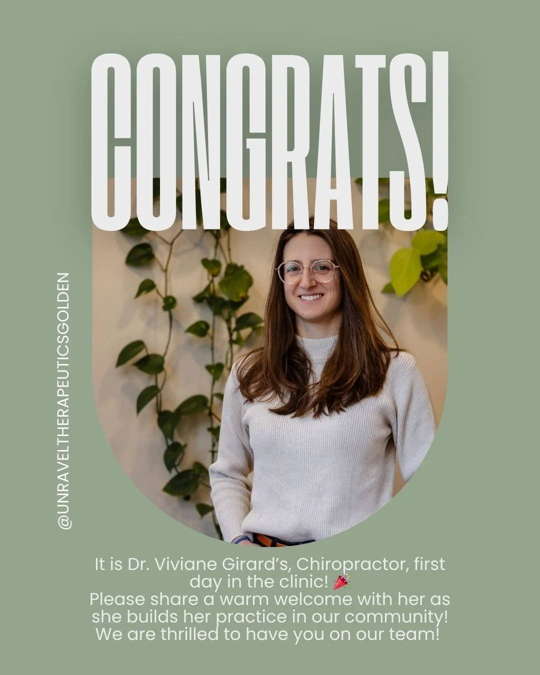 We are so excited to officially welcome her to the Unravel community and support her as she builds her chiropractic practice here.

Dr. Viviane&rsquo;s approach is thoughtful, client-centred, and beautifully aligned with our philosophy of preventativ