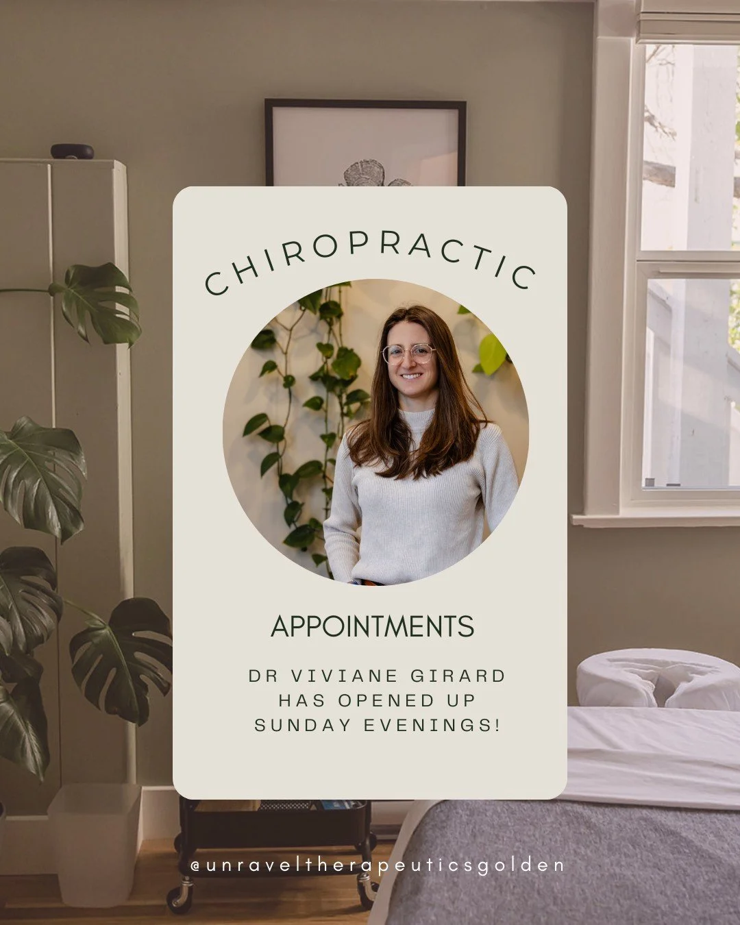 You asked for Sunday evening appointments&hellip; so we made it happen. @drvivianechiro
.
Dr. Viviane is now offering Sunday Chiropractic sessions &mdash; the perfect window to reset your body and nervous system before the week begins.
.
A few evenin