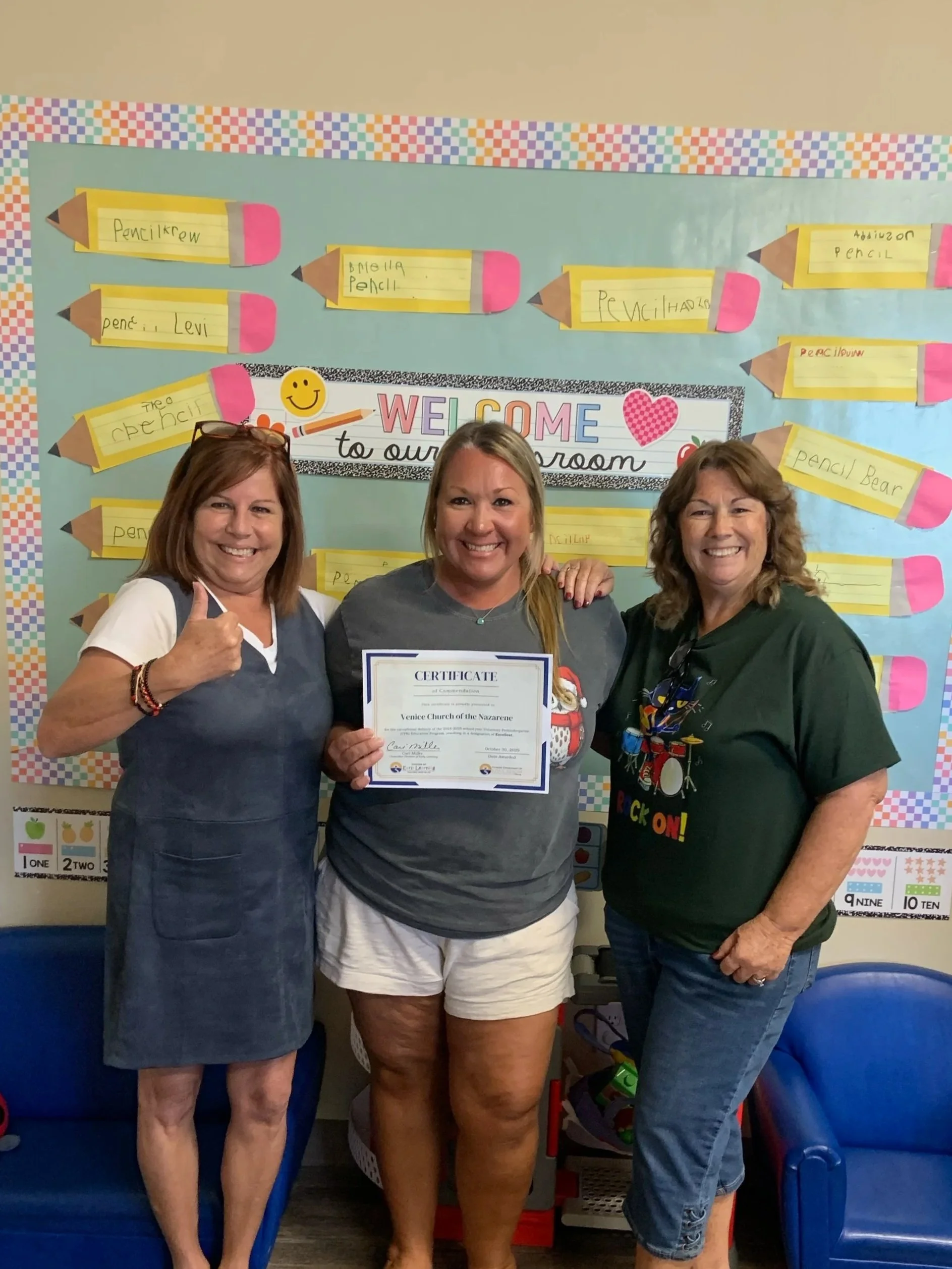 Director Gloria Caprio, Assistant Director and VPK Teacher Ashley Eplin, and Assistant VPK Teacher Nancy Greene.