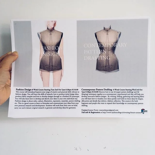 Last week to register for night courses in #fashion #design #pattern #drafting #learn to #create #bynight #cork #corkireland