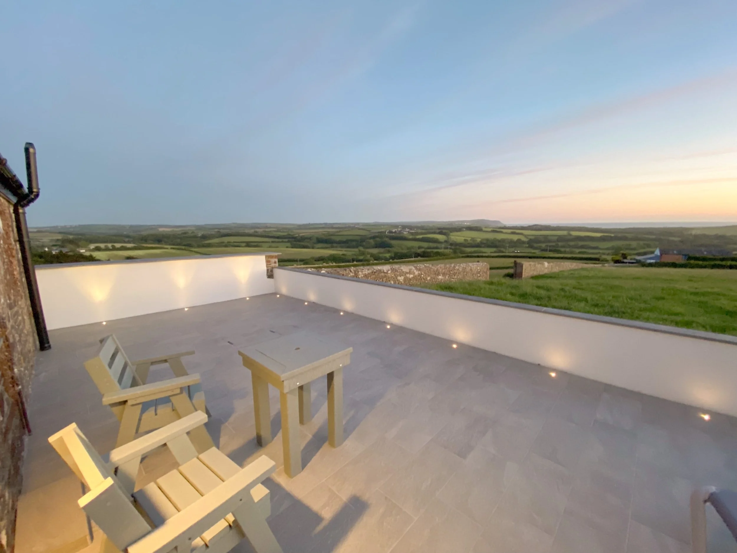 Private patio area at sunset