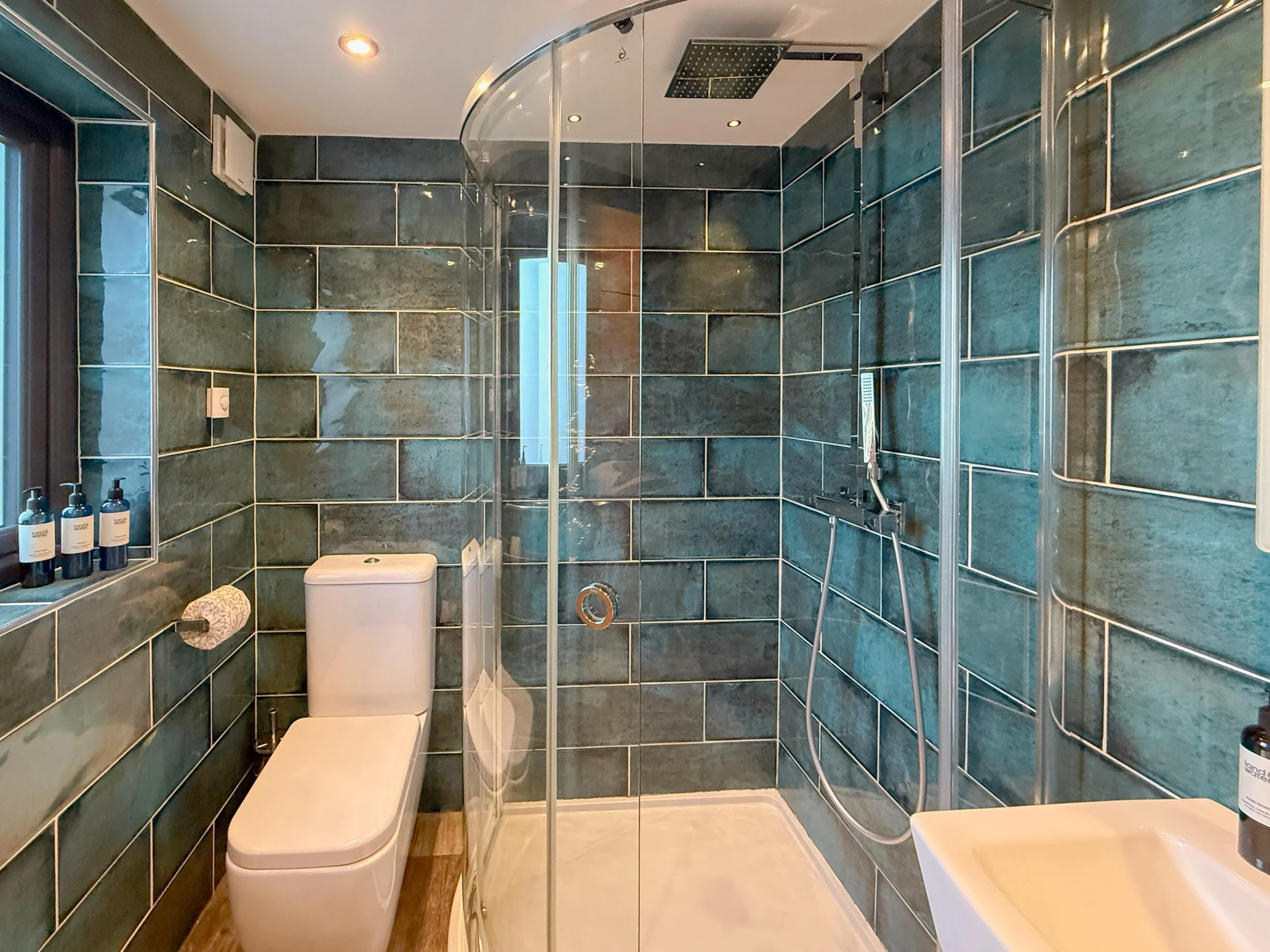 Shower room with walk in shower and rainfall shower
