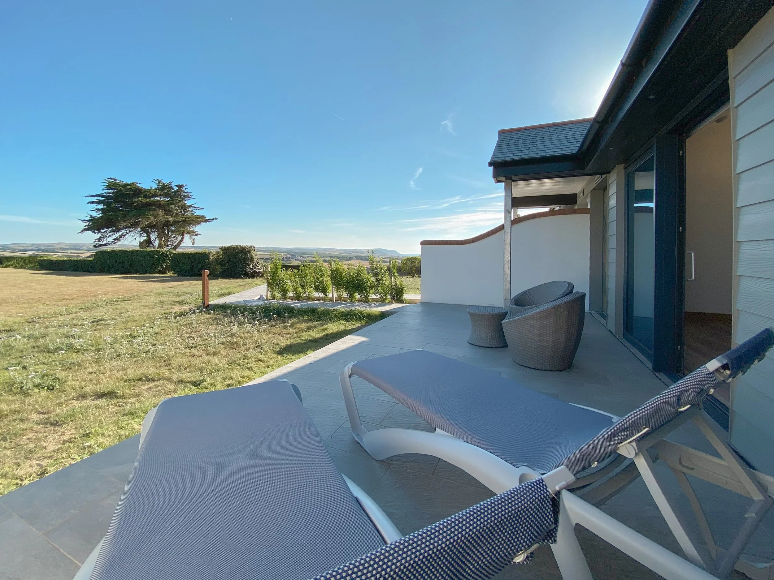 Sun loungers and patio set for Little Gem with south facing views