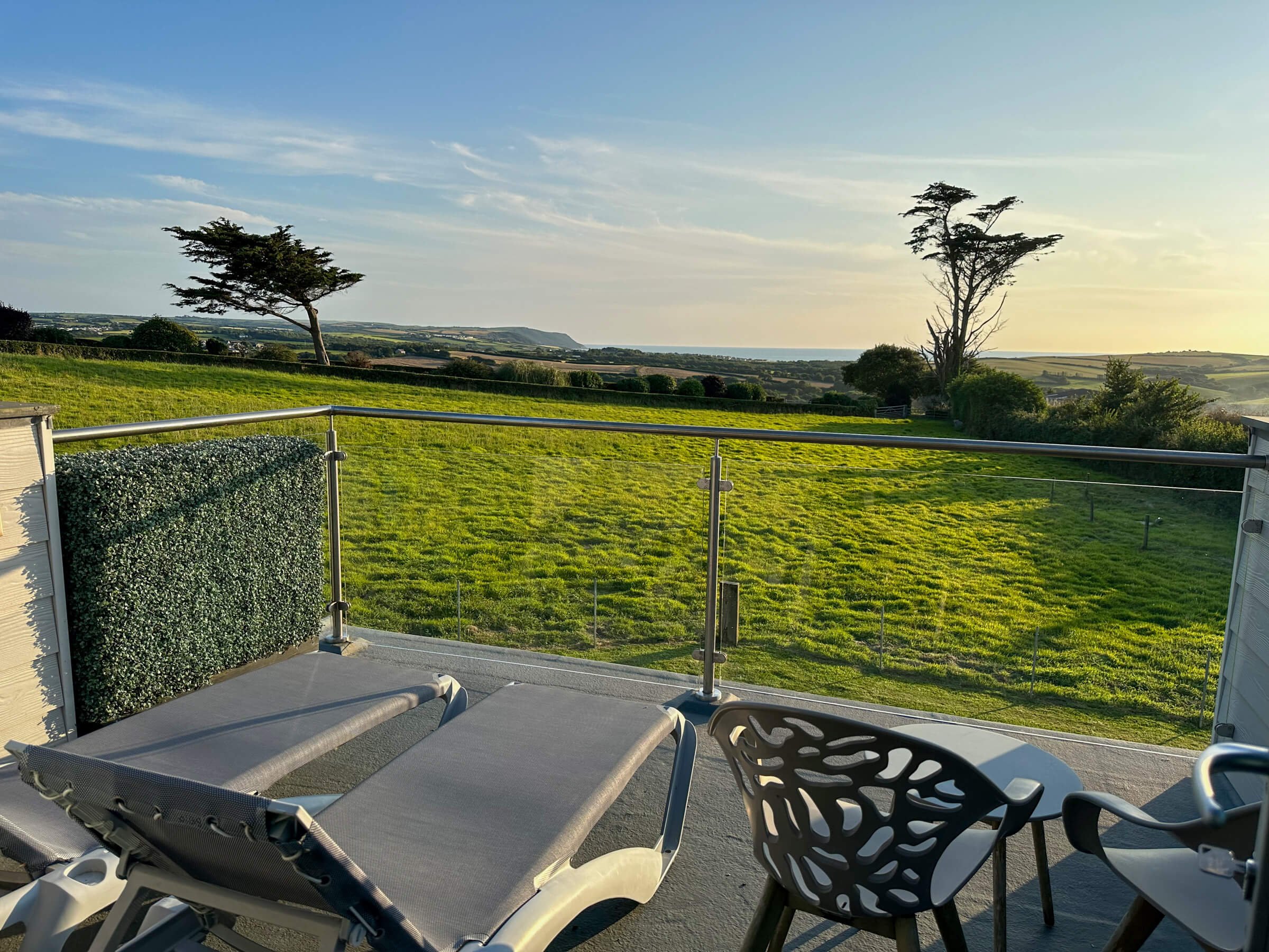 Private balcony for two with sea views towards Bude