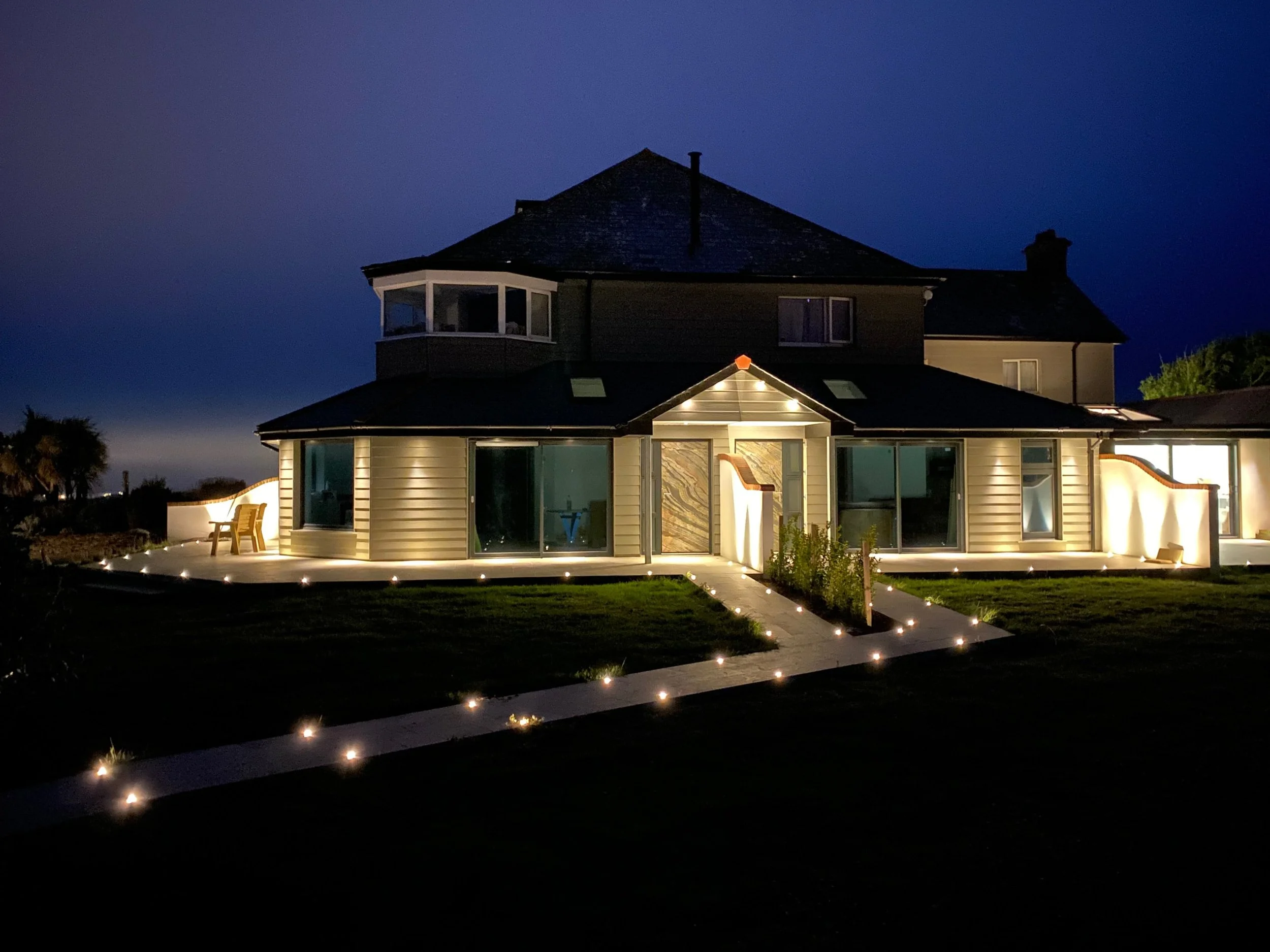 The View apartment at night with lit up pathways