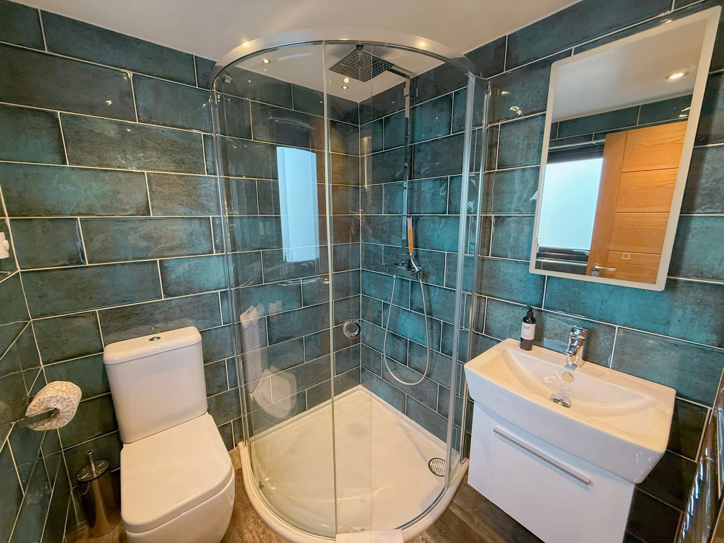 Walk in shower room with rainfall shower