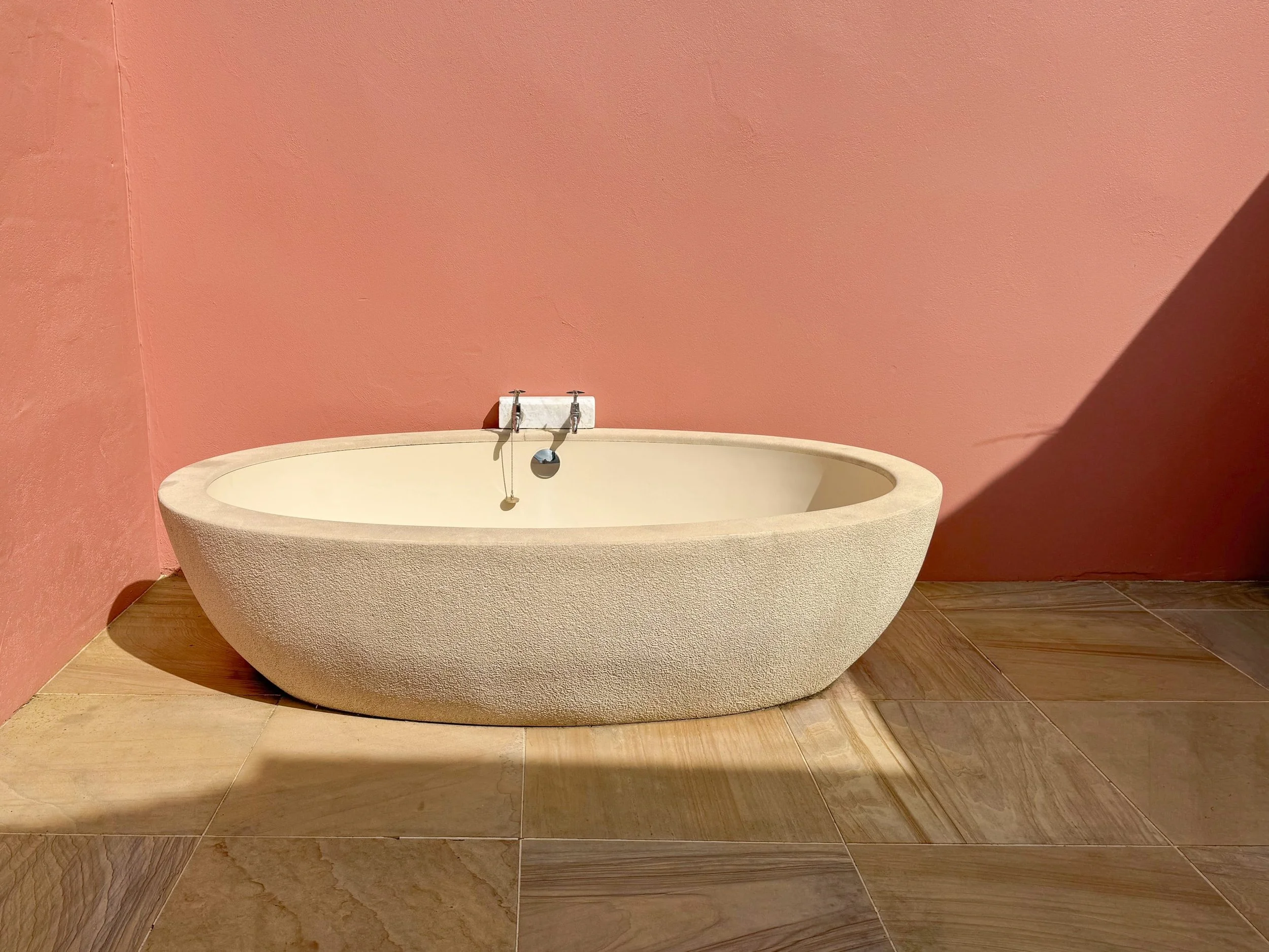 Patio area with outside bath