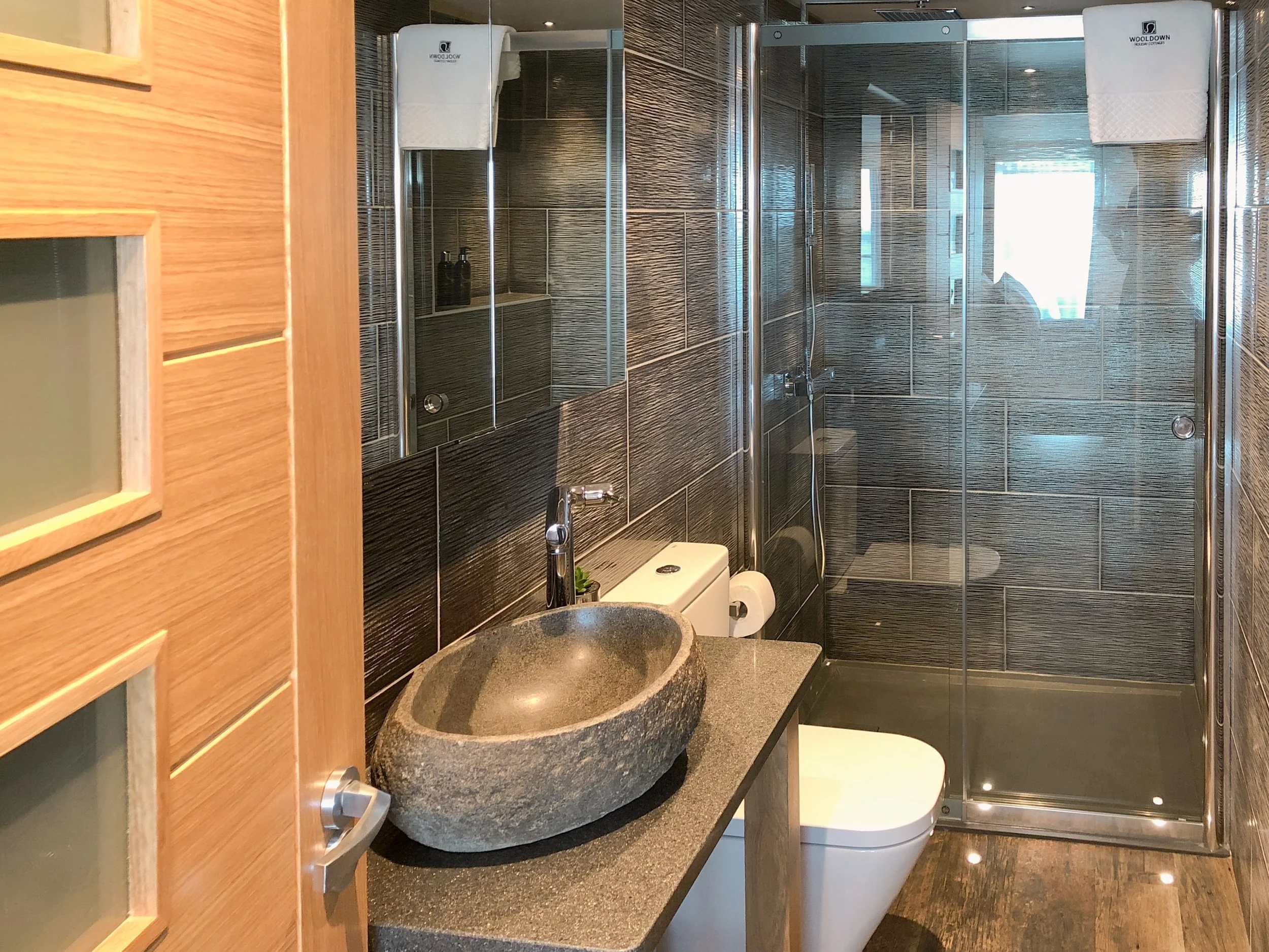Compact shower room with walk-in shower