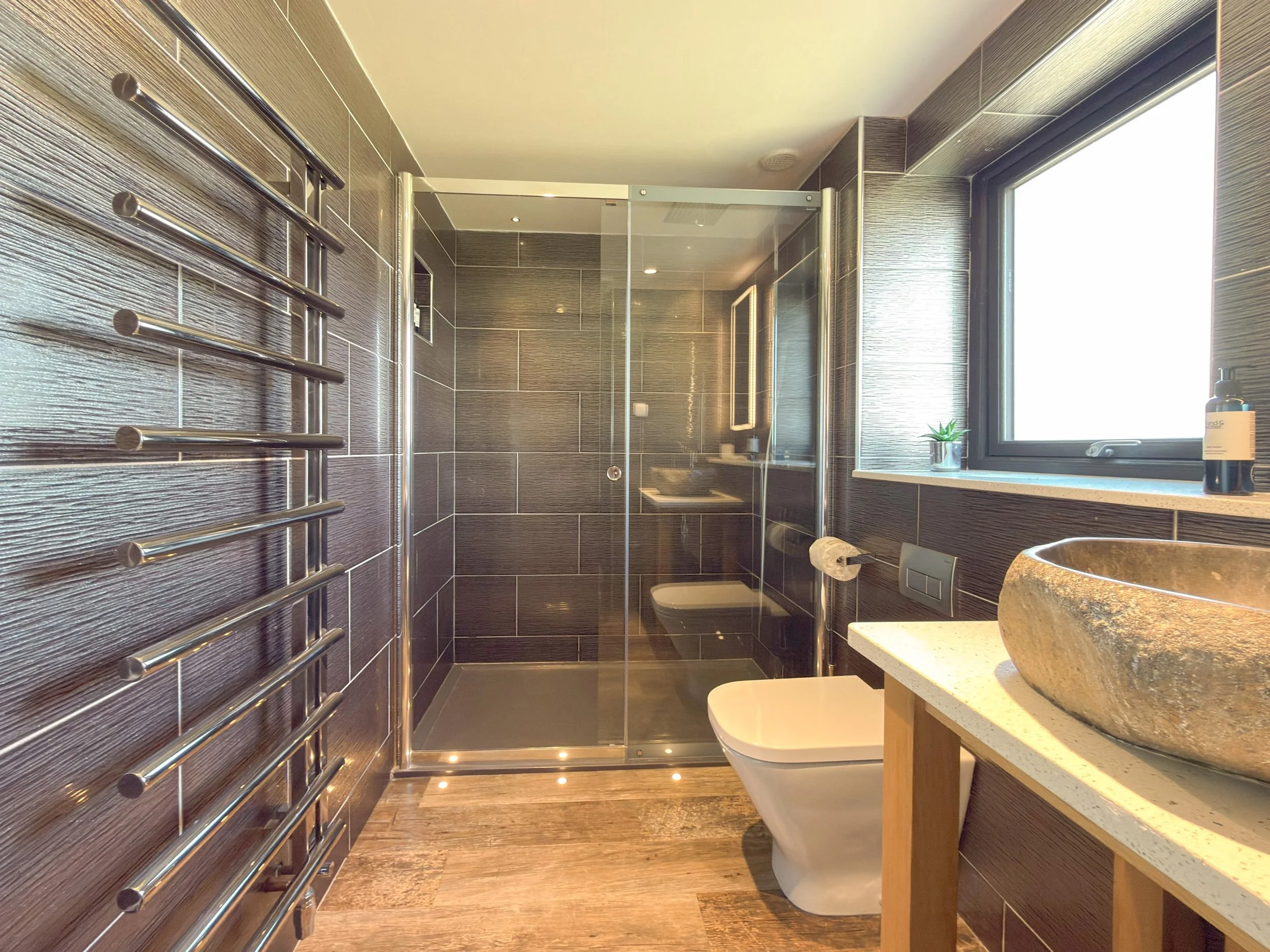 Shower room with walk-in rainfall shower