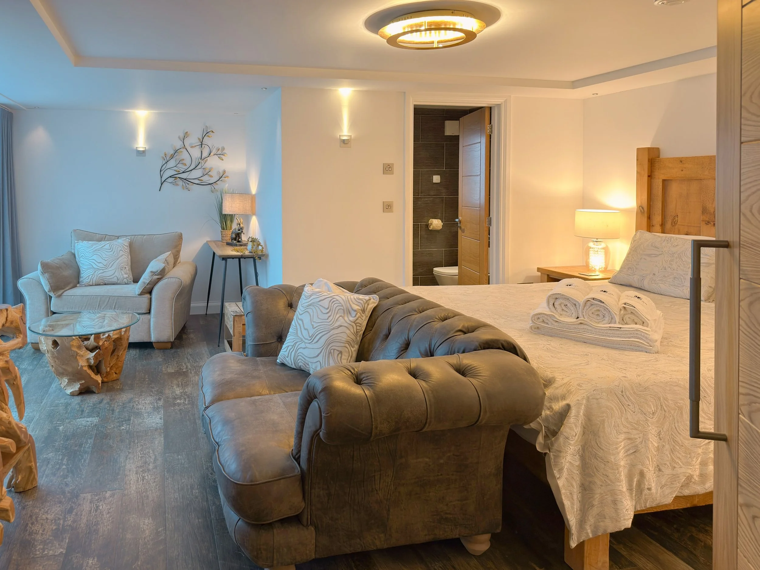 Living area and super king-size bed