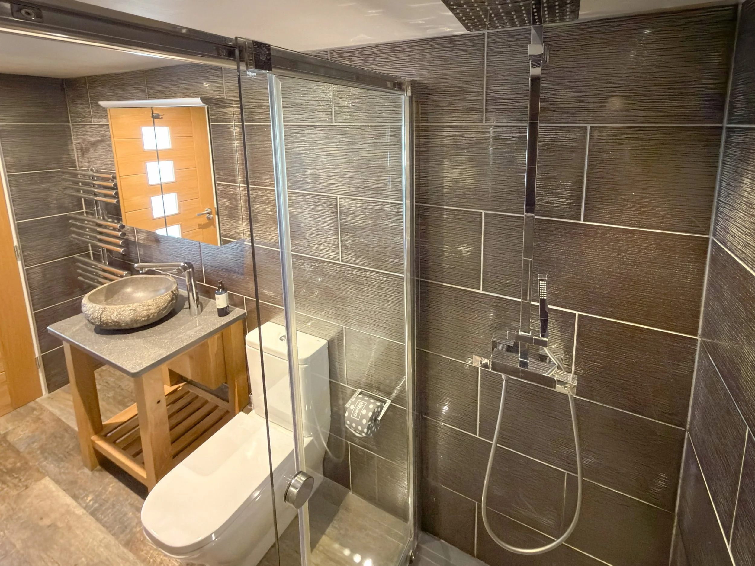 Compact shower room with walk-in shower