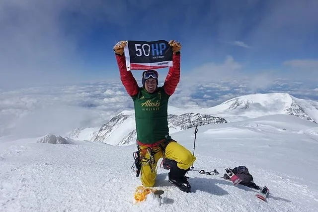 50HP READY GO - Today is the two year anniversary of the kickoff to my 50 High-points world record attempt. The goal was to climb the tallest peak in each of the 50 US states in the fastest time. The previous record was 42 days.

It was a whirlwind adventure as I reached the summit of all 50 states in just 21 days. Although I’m not asked about this project as often as my other projects, it certainly goes down as one of my all time favorite adventures.

Over the next few weeks I am going to share and relive the expedition here on Instagram to commemorate the two year anniversary, and also celebrate the incredible public lands of all 50 US States as many people are smartly choosing to stay closer to home this summer to stay safe and healthy.

The way the 50HP world record worked is that the official clock started ticking when I reached the summit of the first peak and stopped when I hit the summit of the 50th. 
As such I started in Denali in Alaska climbing with my dear friend @drjonkedski . The summit day on Denali (my second time climbing the peak), was an epic day donning skis and hauling all our our gear first from 14,000ft to the summit above 20,000ft and all the way back to the base at 7000ft in just 20 hours to catch a flight to Hawaii. It was the beginning of what was to be one of the wildest three weeks of my life. #50HP #BePossible 🎥 edit of video on second slide: @pranalens