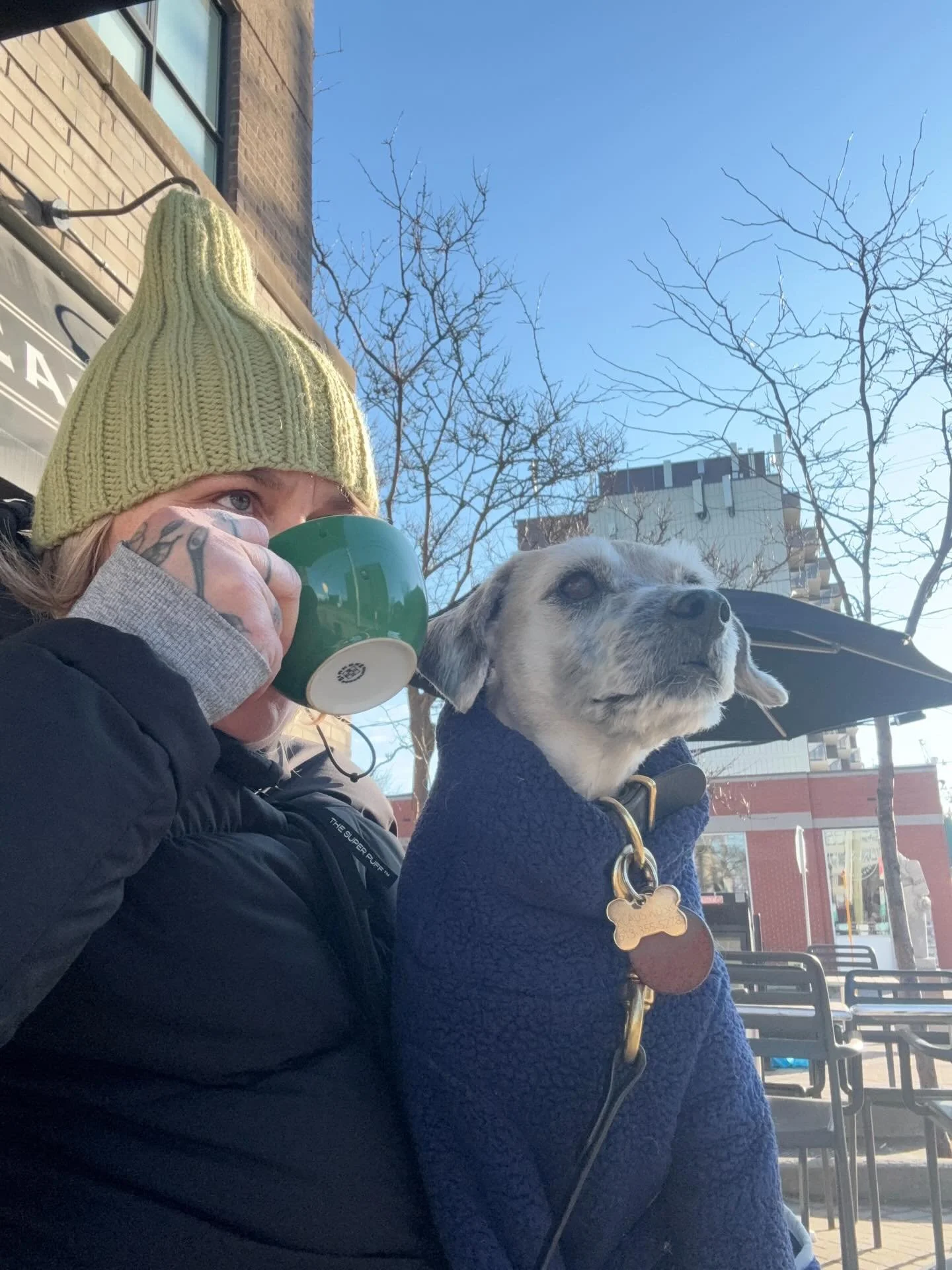 Saturday! Big morning walk and soaking up some sun, plus back onto this am coffee thing. @bridgeheadcoffee 🤍