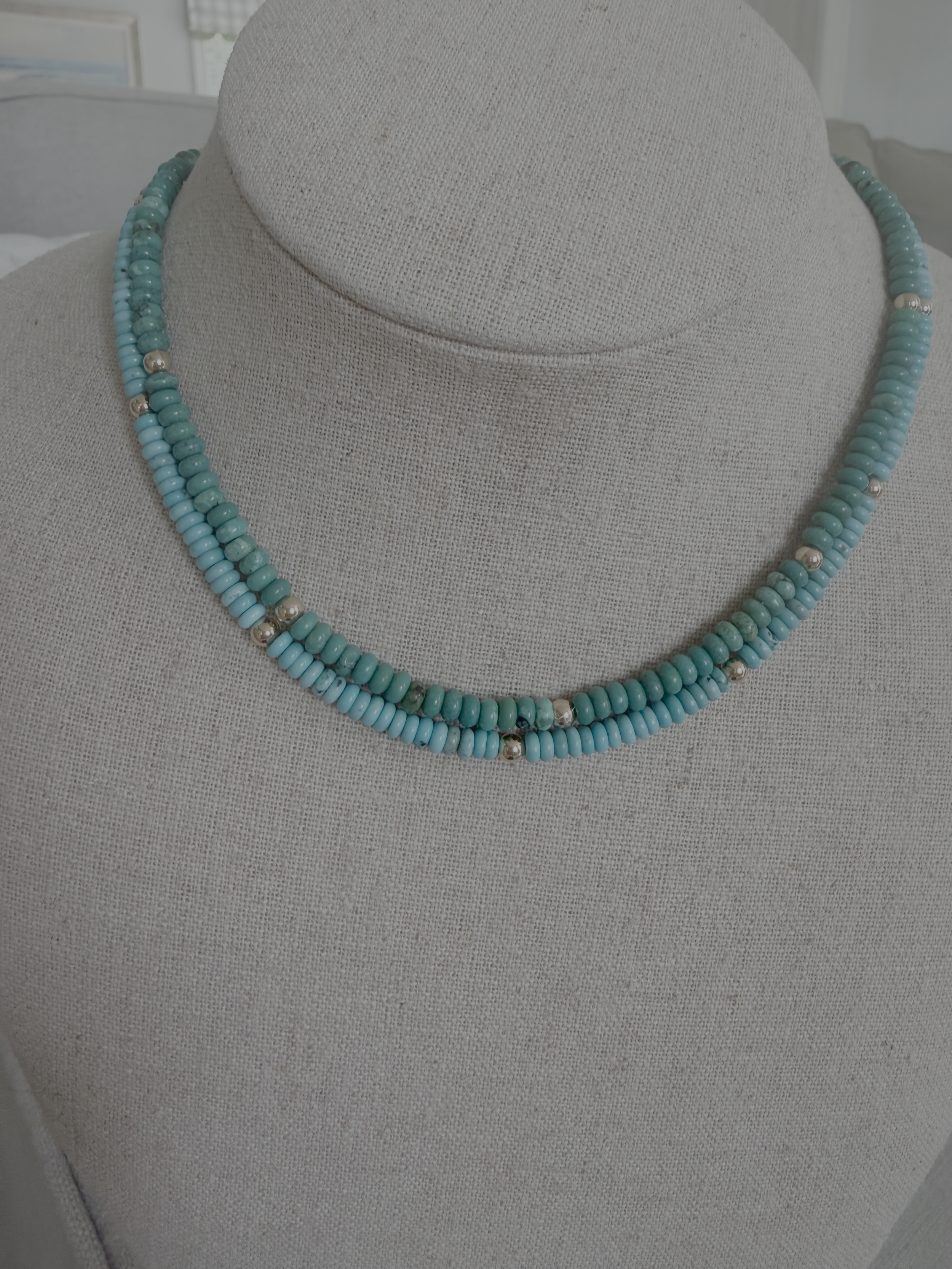 Turquoise gemstone necklace with 14k gold filled beads 18”