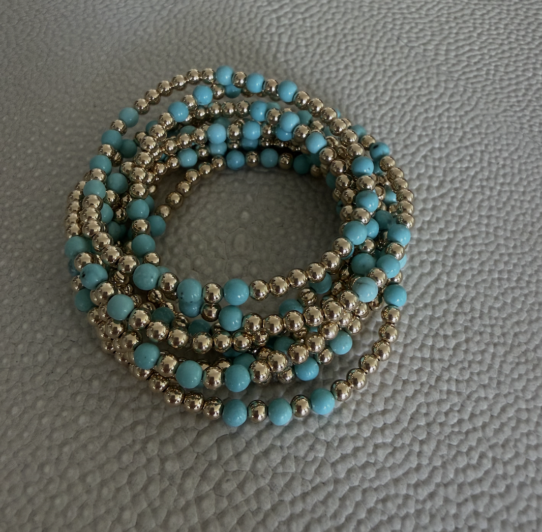 Turquoise and 14 k gold filled beaded bracelet
