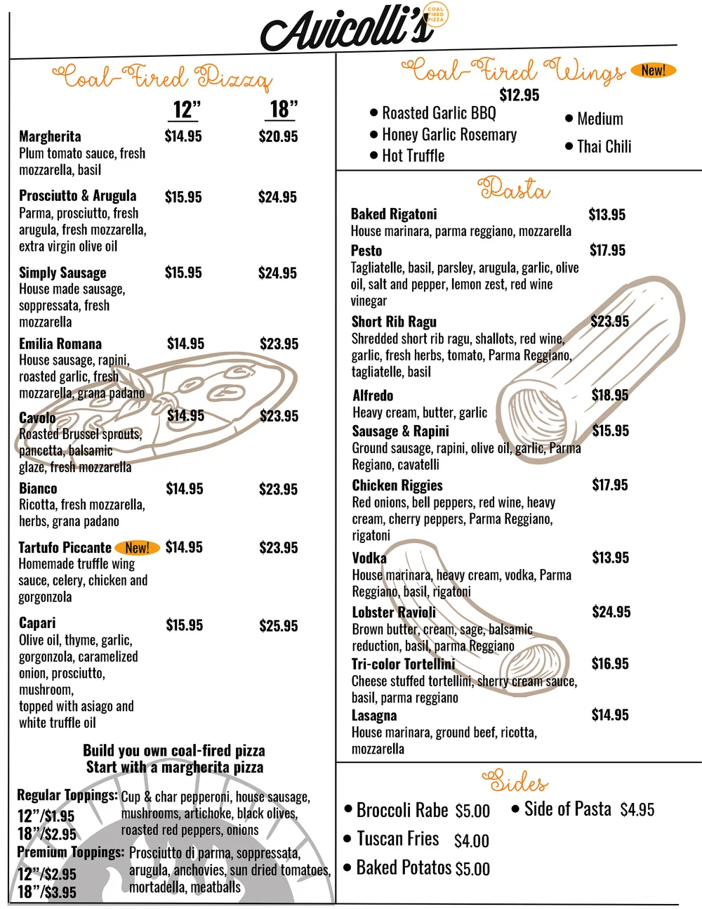 Temporary Menu — Avicolli's Coal Fire