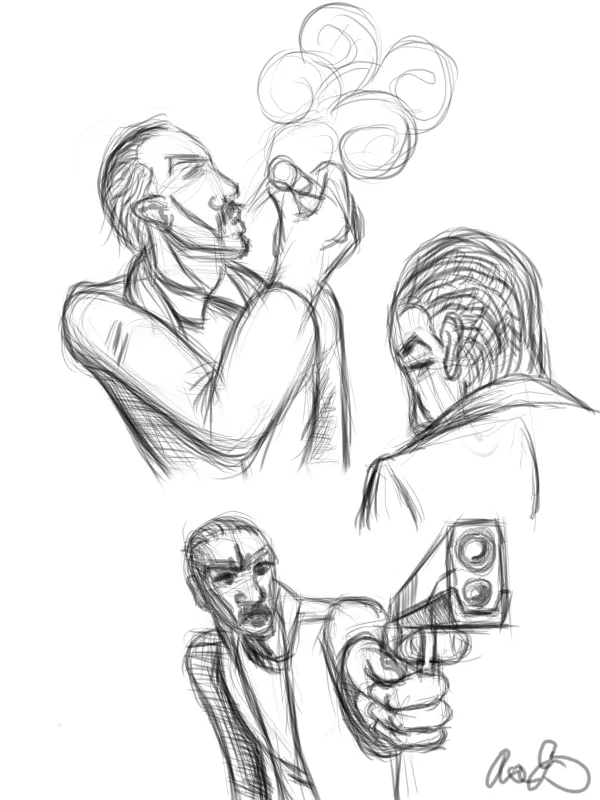 Black House - poses (Clip Studio Paint sketchup) ©Aaron Johnson