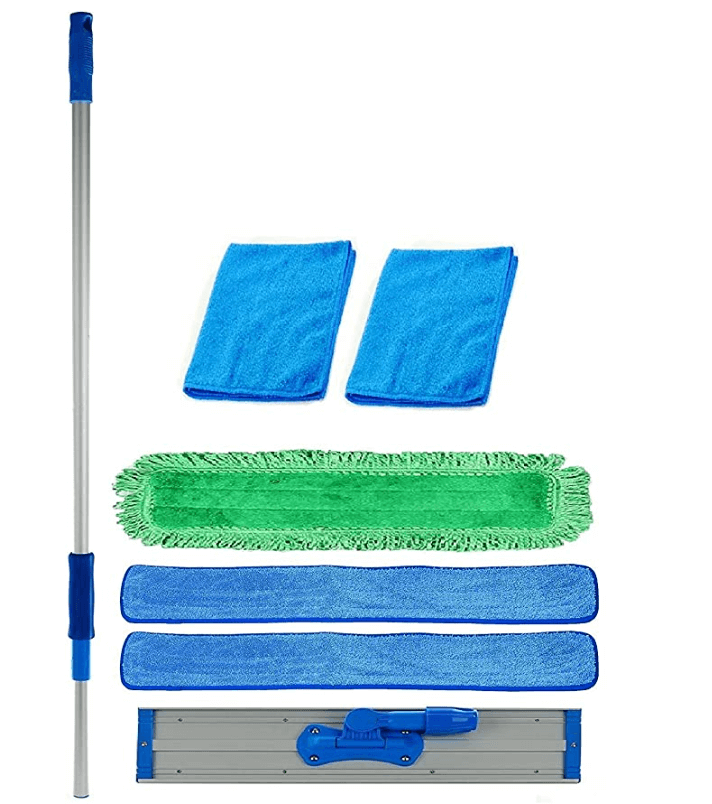 This mop is 3 ft wide so it takes care of a lot of space very quickly. Because it's microfiber, I can clean all my hard floors with just this + water