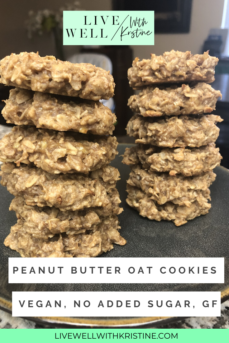 Peanut Butter Oat Cookies (Vegan, No sugar added, GF)