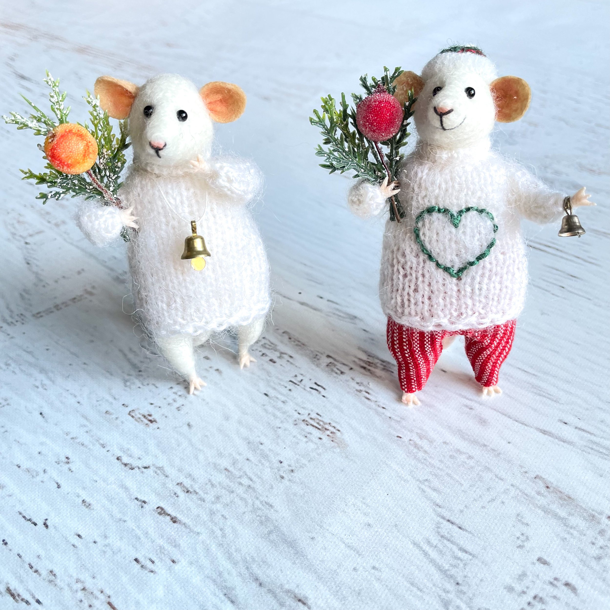 Needle Felted Holiday Mice