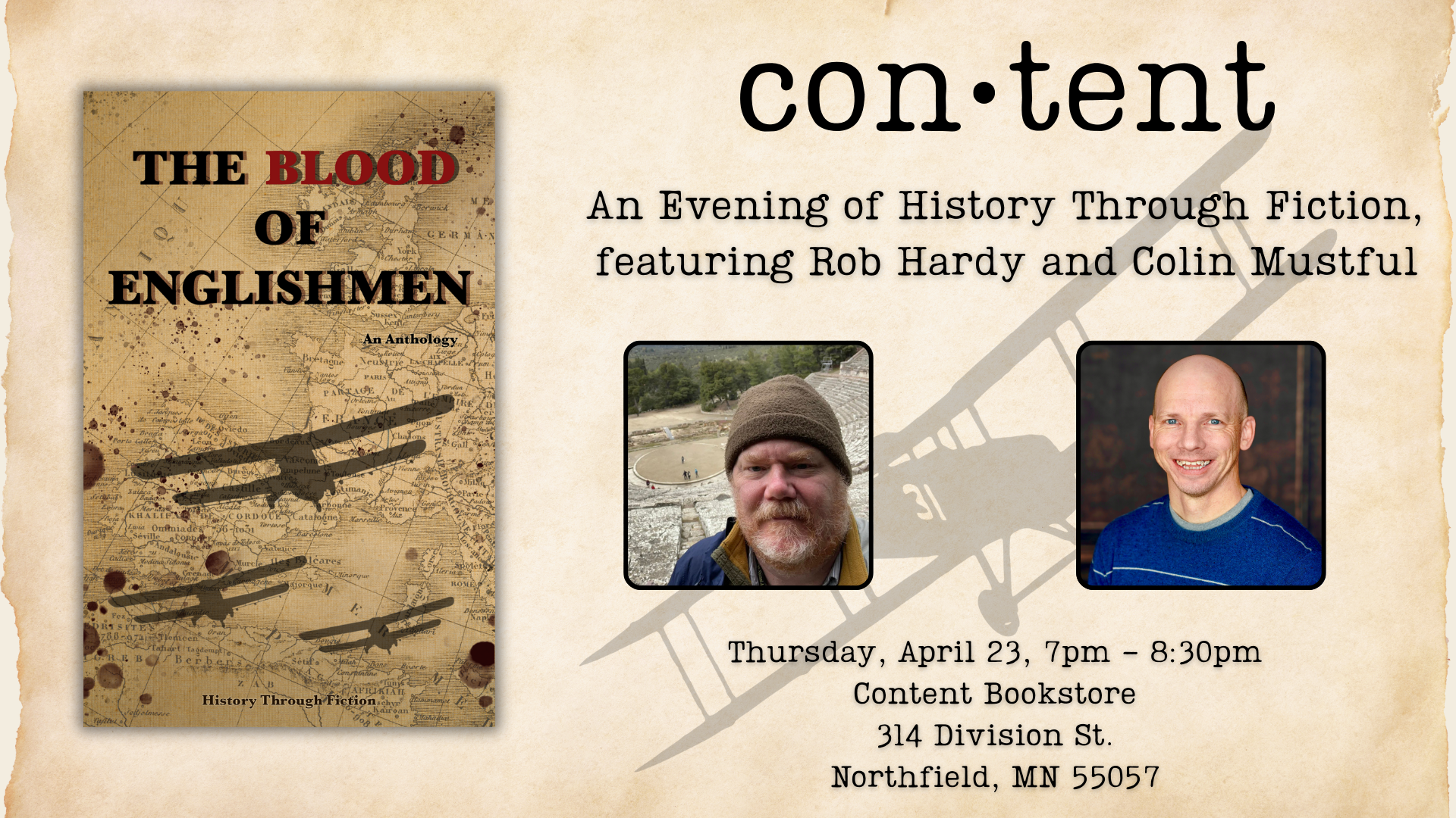 An Evening of History Through Fiction, featuring Rob Hardy and Colin Mustful