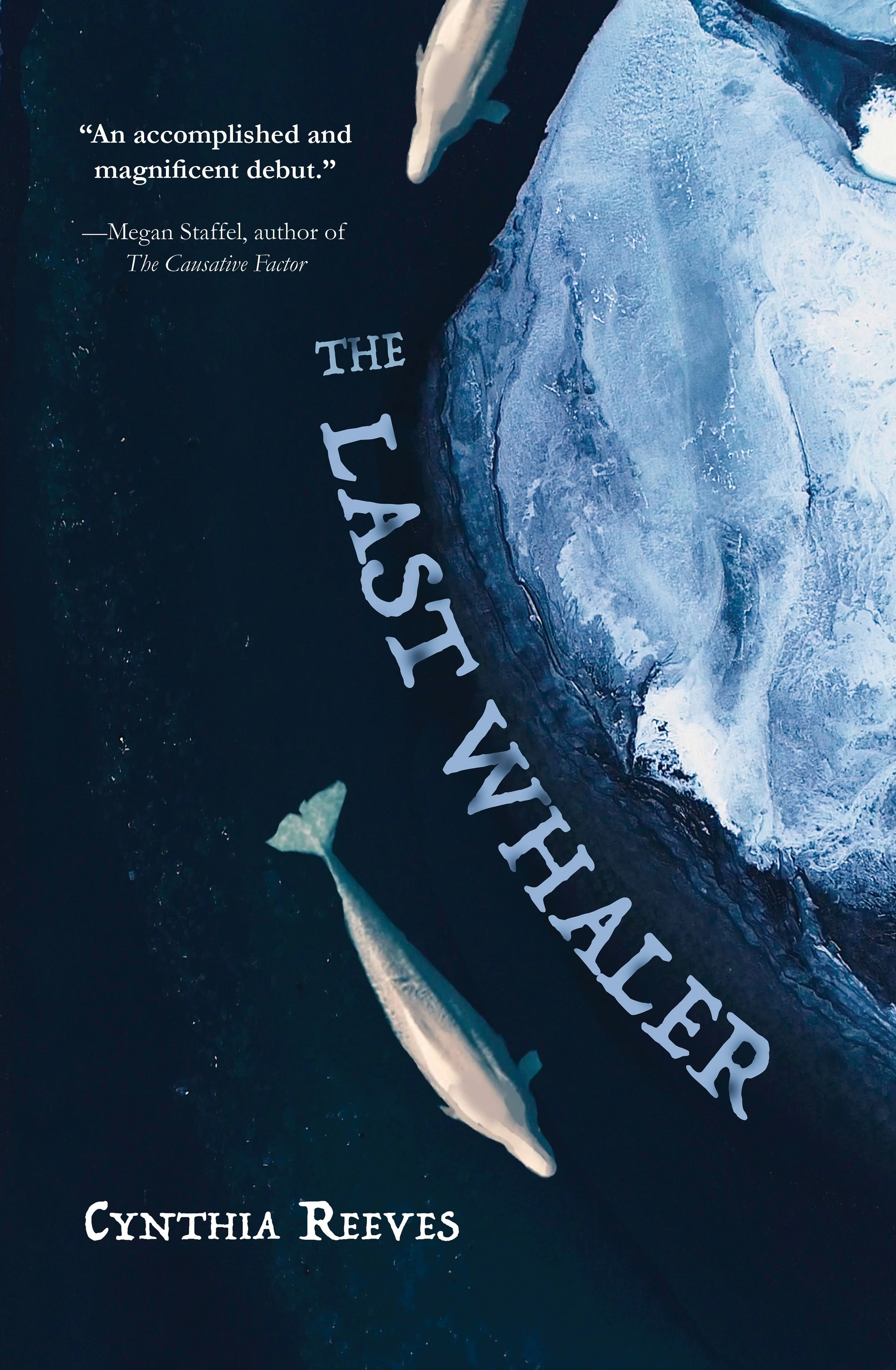 Cover of the book 'The Last Whaler' by Cynthia Reeves, featuring an artistic depiction of a whale and a fish in a dark, oceanic setting.