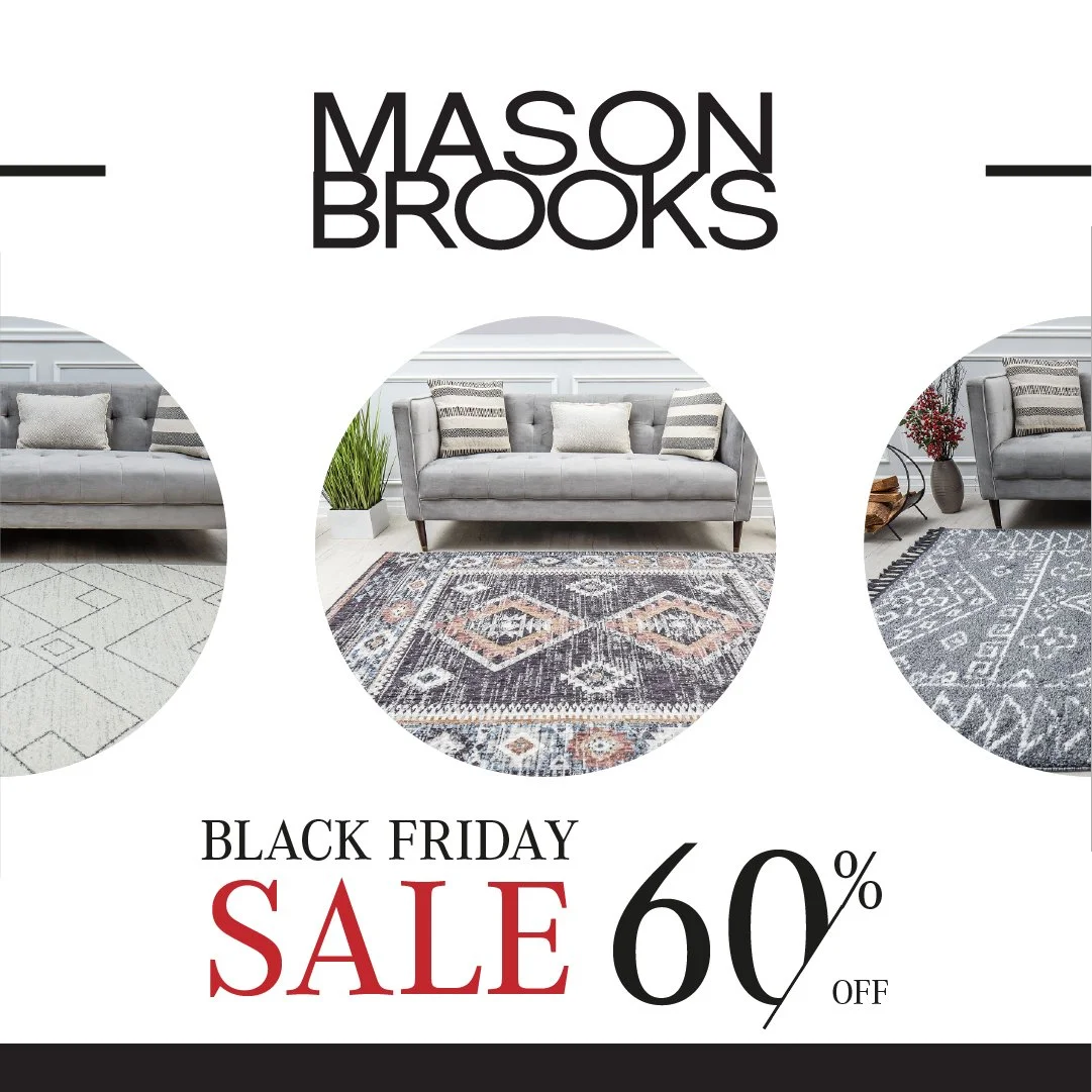 Rugs America: Mason Brooks Instagram Promotional Post. Black Friday Sale 2021