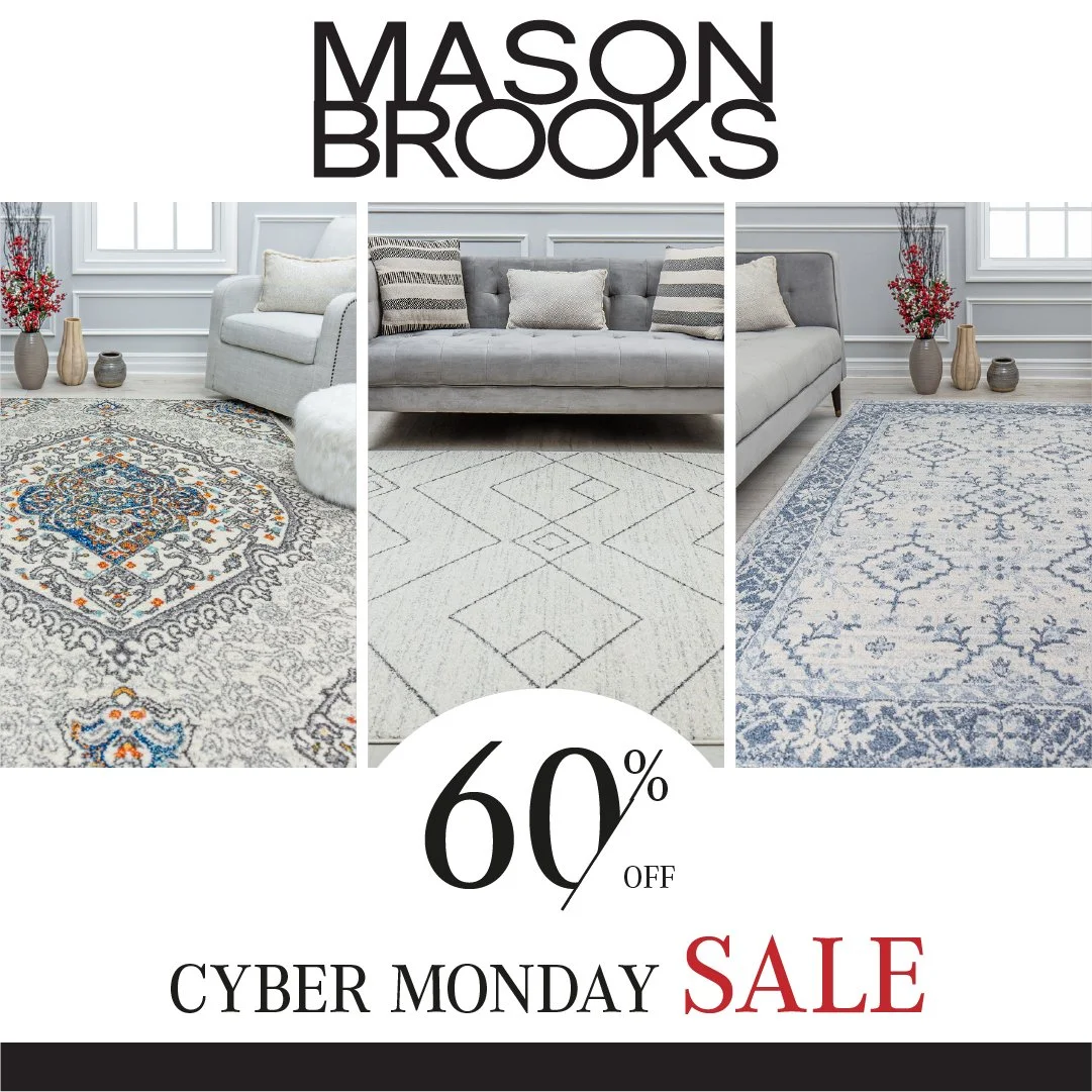 Rugs America: Mason Brooks Instagram Promotional Post. Cyber Monday Sale 2021