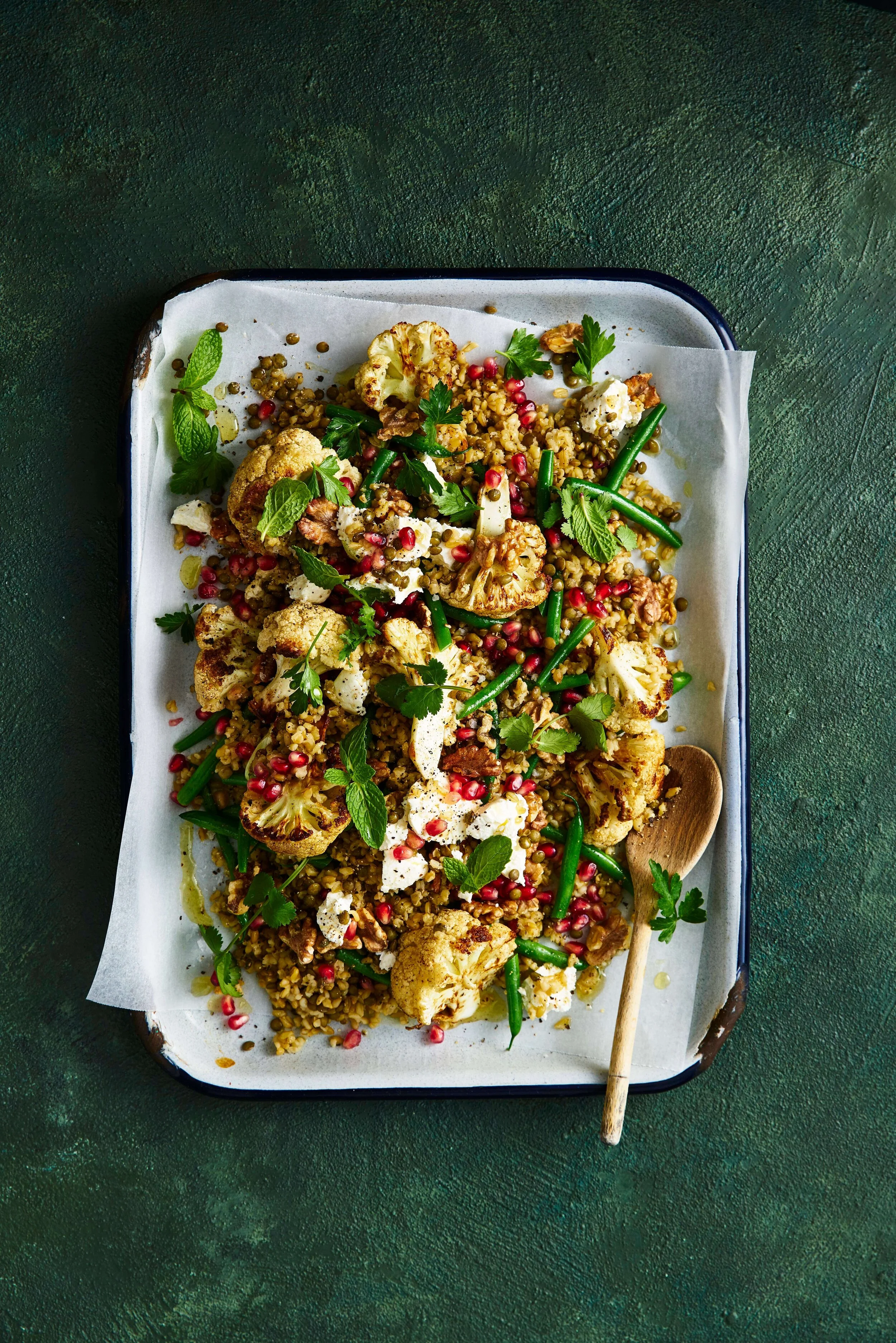 Freekeh with cauliflower, pomegranate & mint