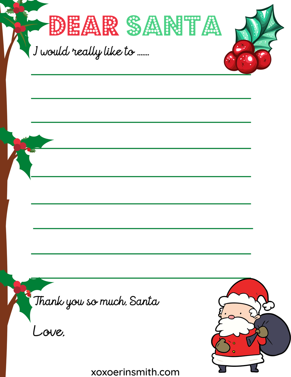 5 FREE Santa Wish List Printable Letters — xoxoerinsmith.com