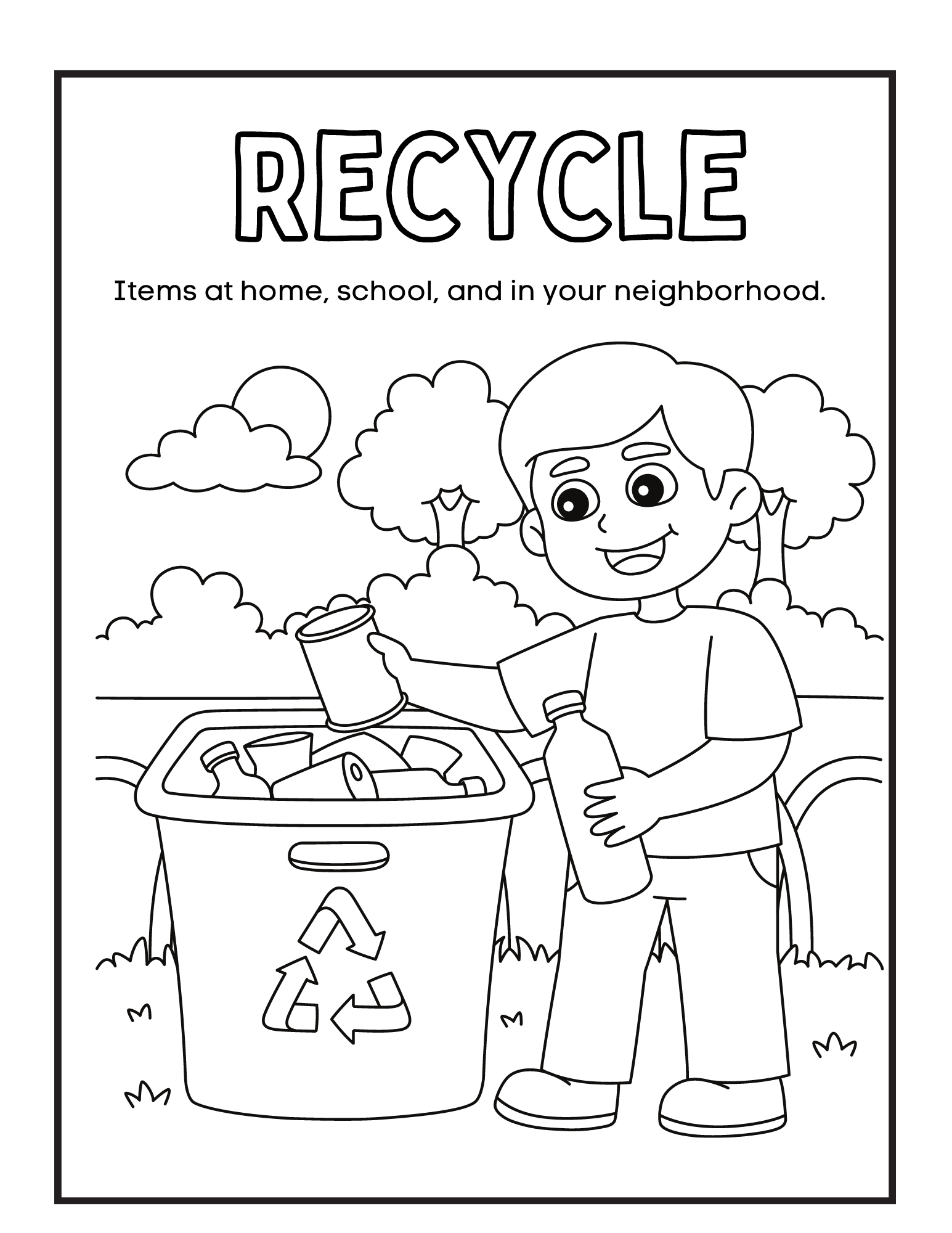 Reduce Reuse Recycle For Kids Coloring Pages