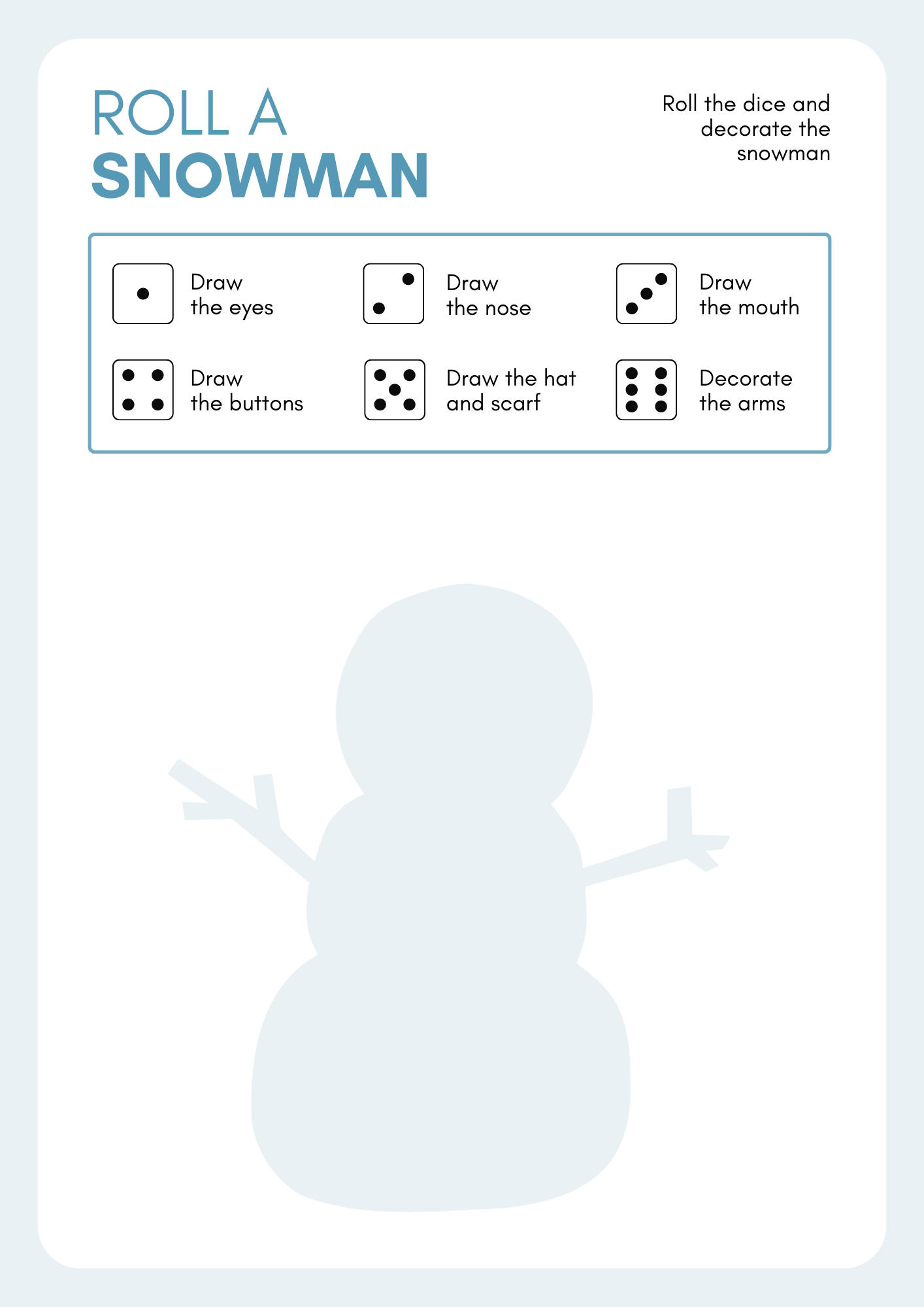 Roll a Dice Printable Snowman Game for Kids this Winter —