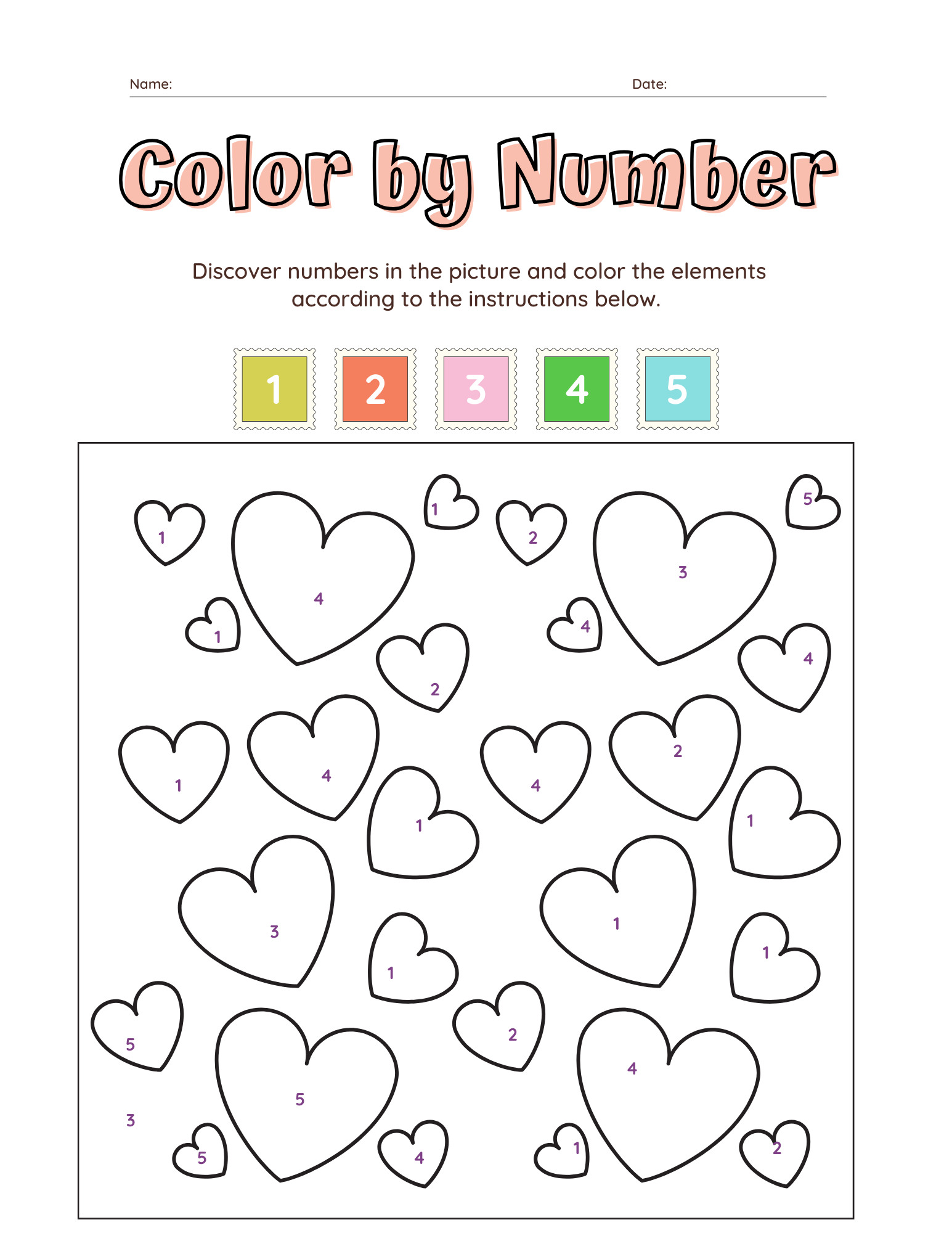 Valentine's Day FREE Color by Number Printable Worksheets —