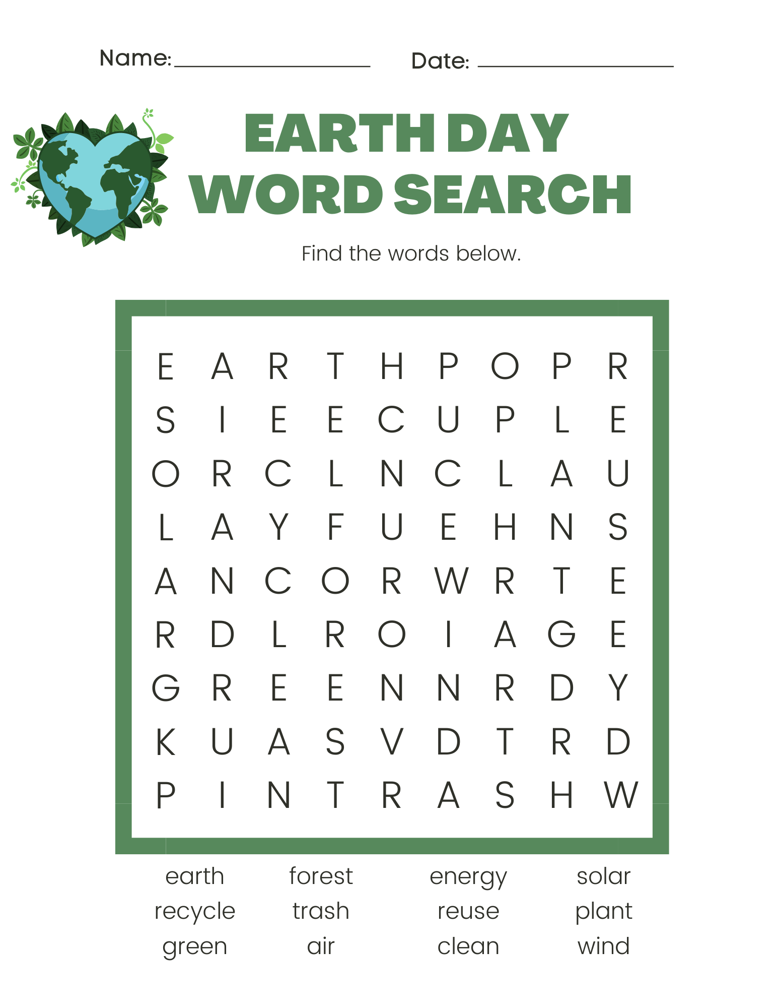Earth Day Word Search - MIT Printable