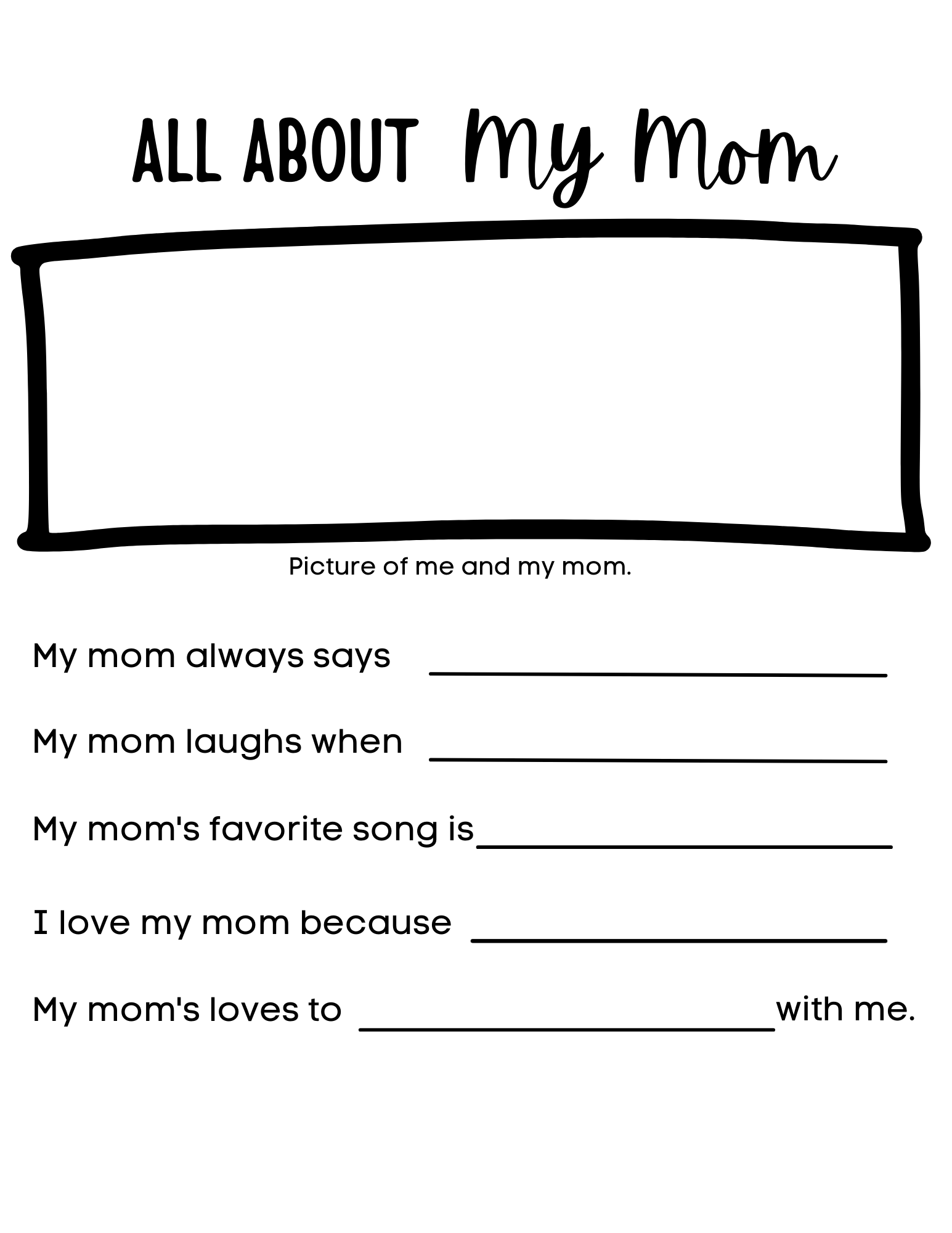 My Mom Printable for Mother's Day, What I Love About My Mom Worksheet,  Custom Printable