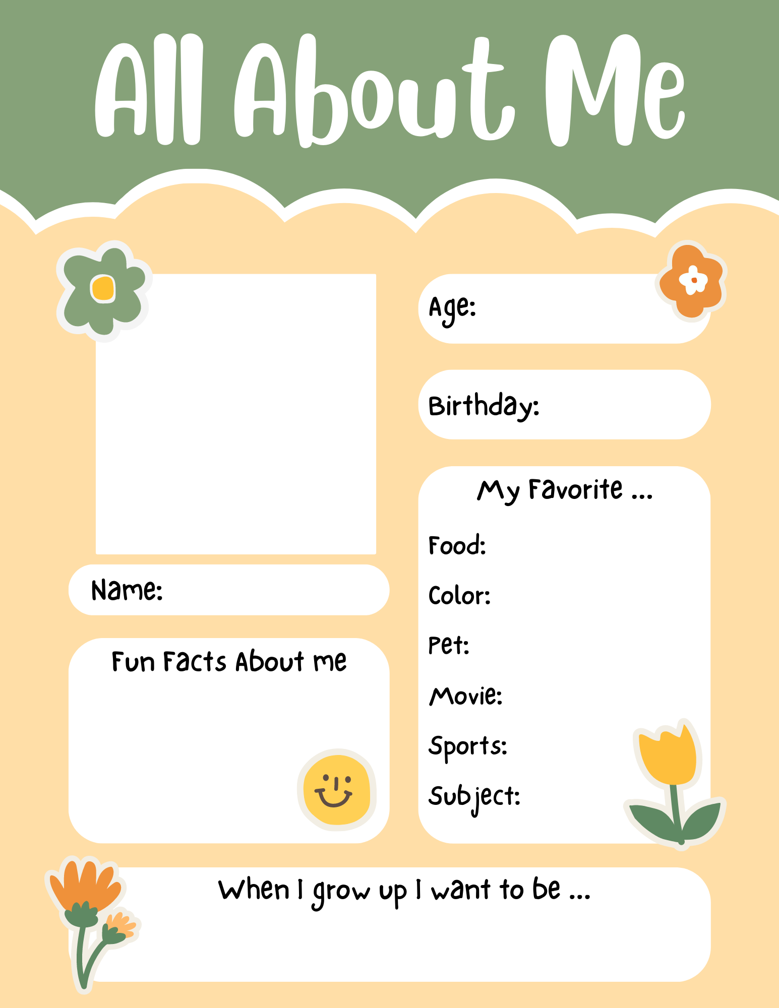 All About Me Worksheet