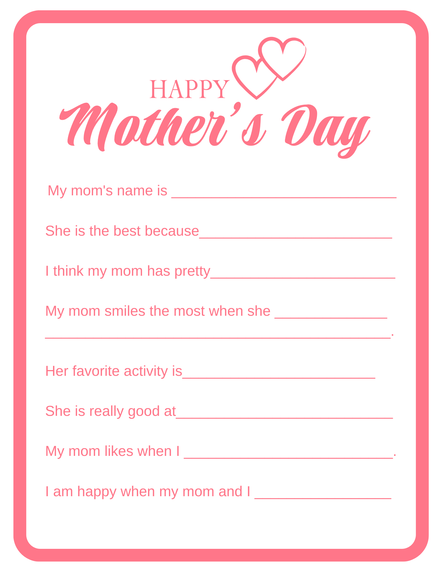 6 All About Mom Mother's Day Printable Sheets — xoxoerinsmith.com
