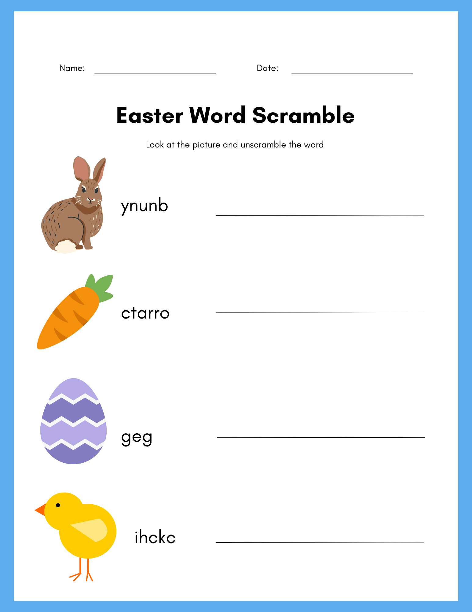 Free Easter Word Scramble Printable Puzzle Game For Kids 