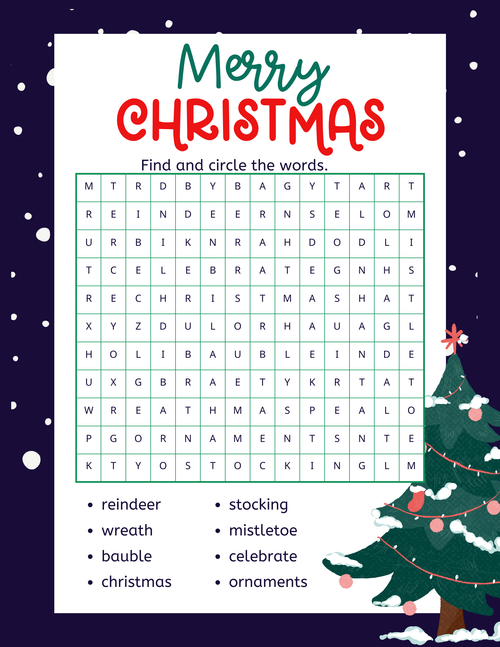 FREE Printable Christmas Word Search for Kids — xoxoerinsmith.com