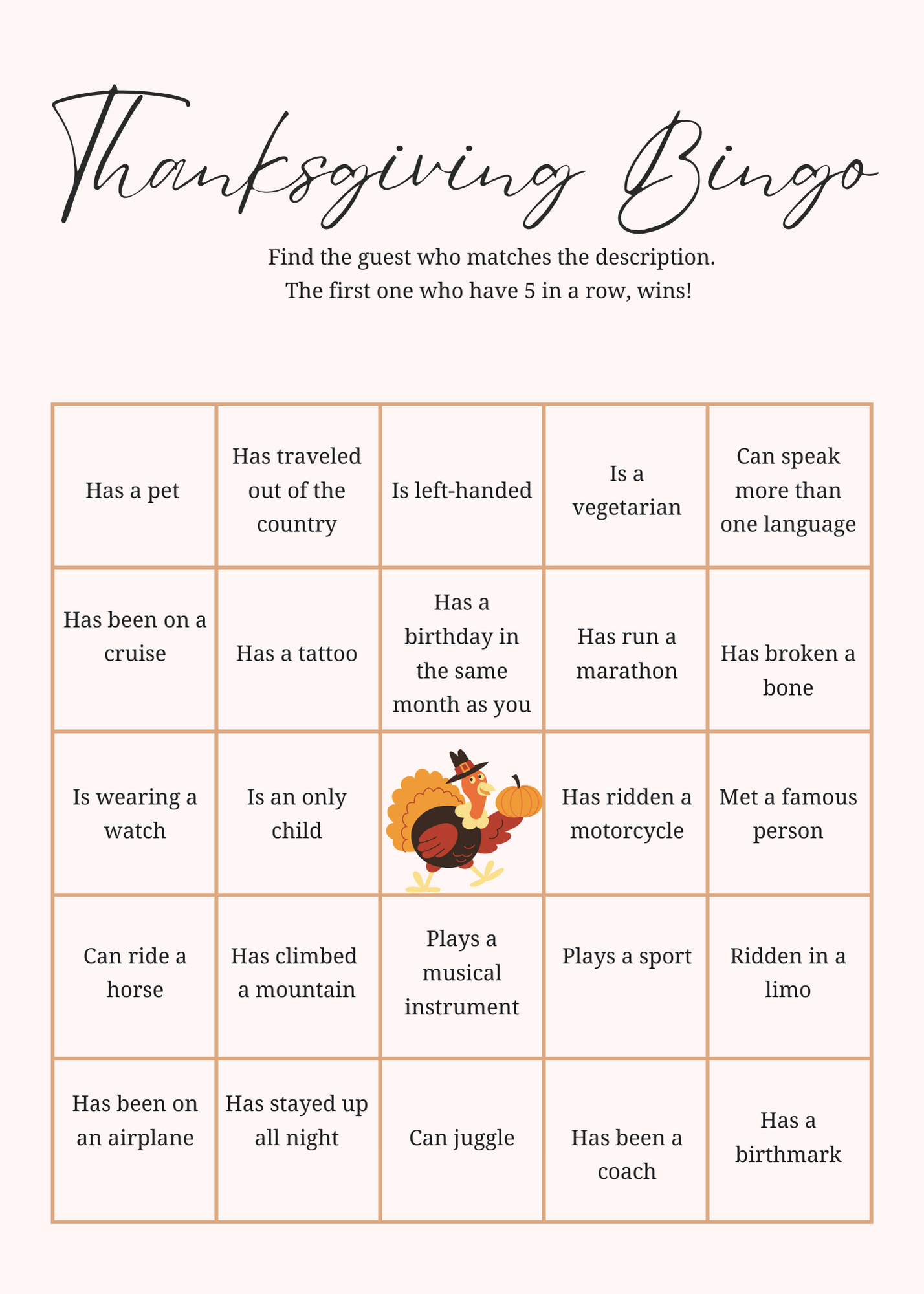 Thanksgiving Bingo Cards For Large - Beige Organic Find The Guest Bingo Card (1)
