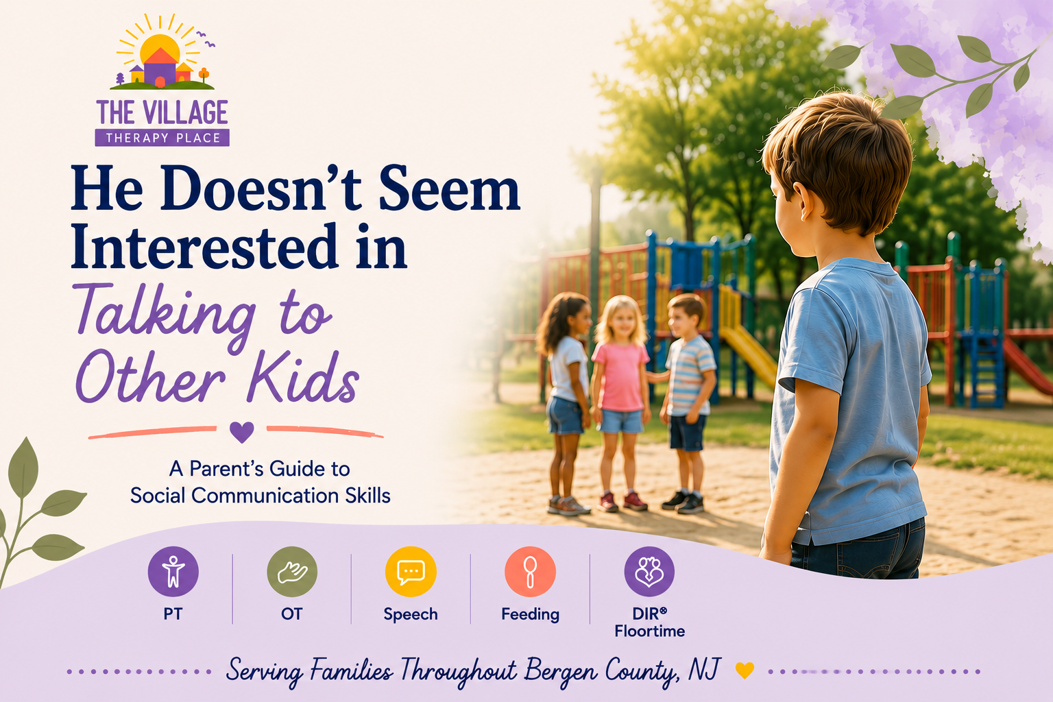 Child watching peers play while developing social communication skills. Pediatric speech therapy in Bergen County, NJ