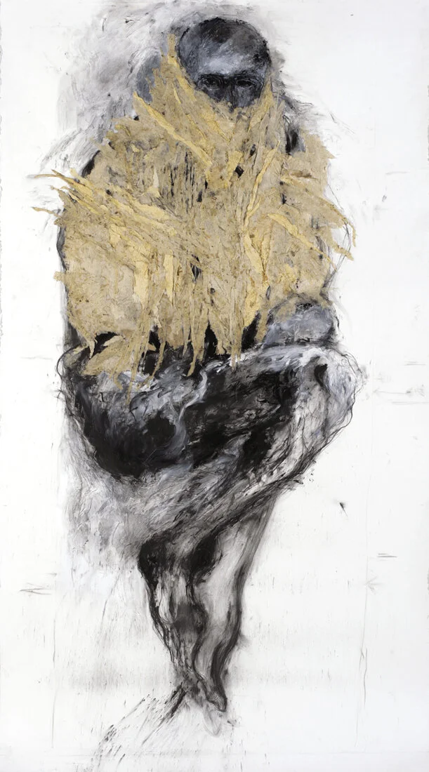 Shroud by Geddes, acrylic, charcoal and rice paper 80 X 42