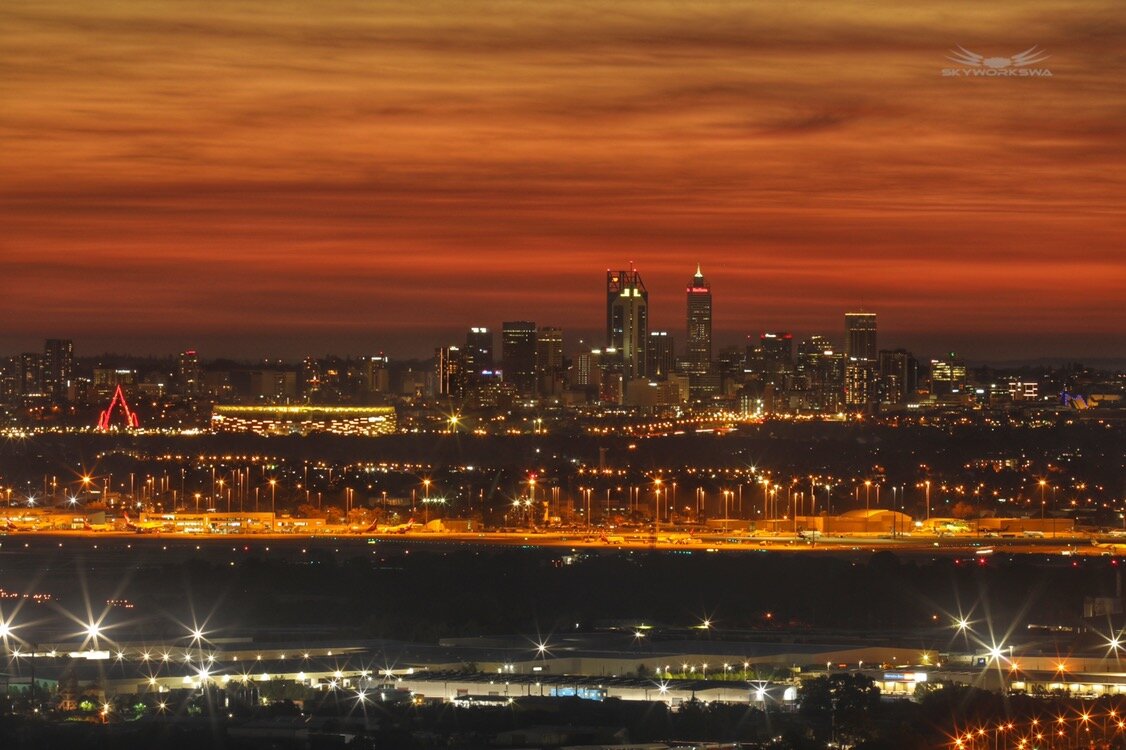 Perth City lights sunset Skyworks WA