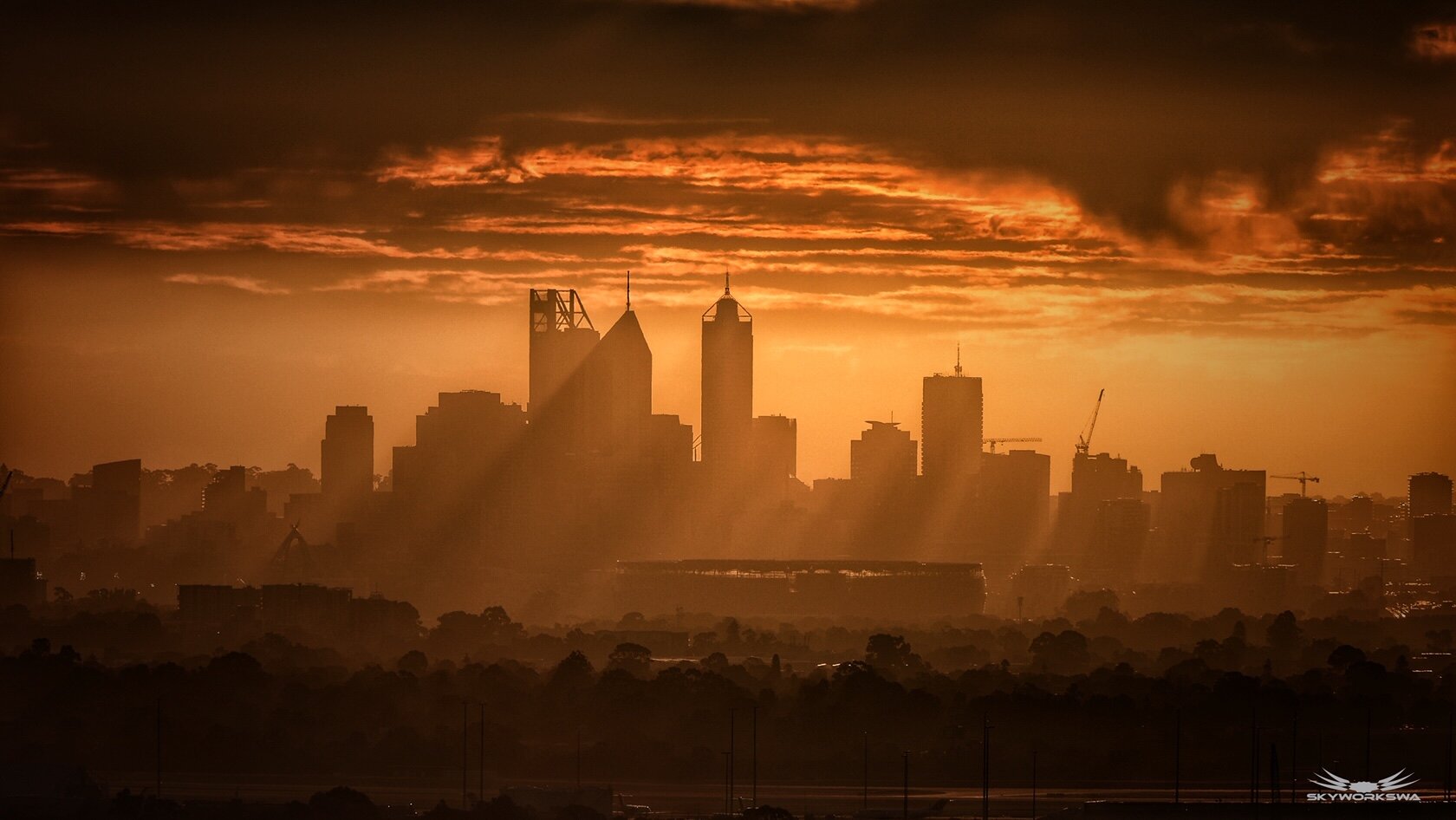 Perth City Skyline sunset Skyworks WA