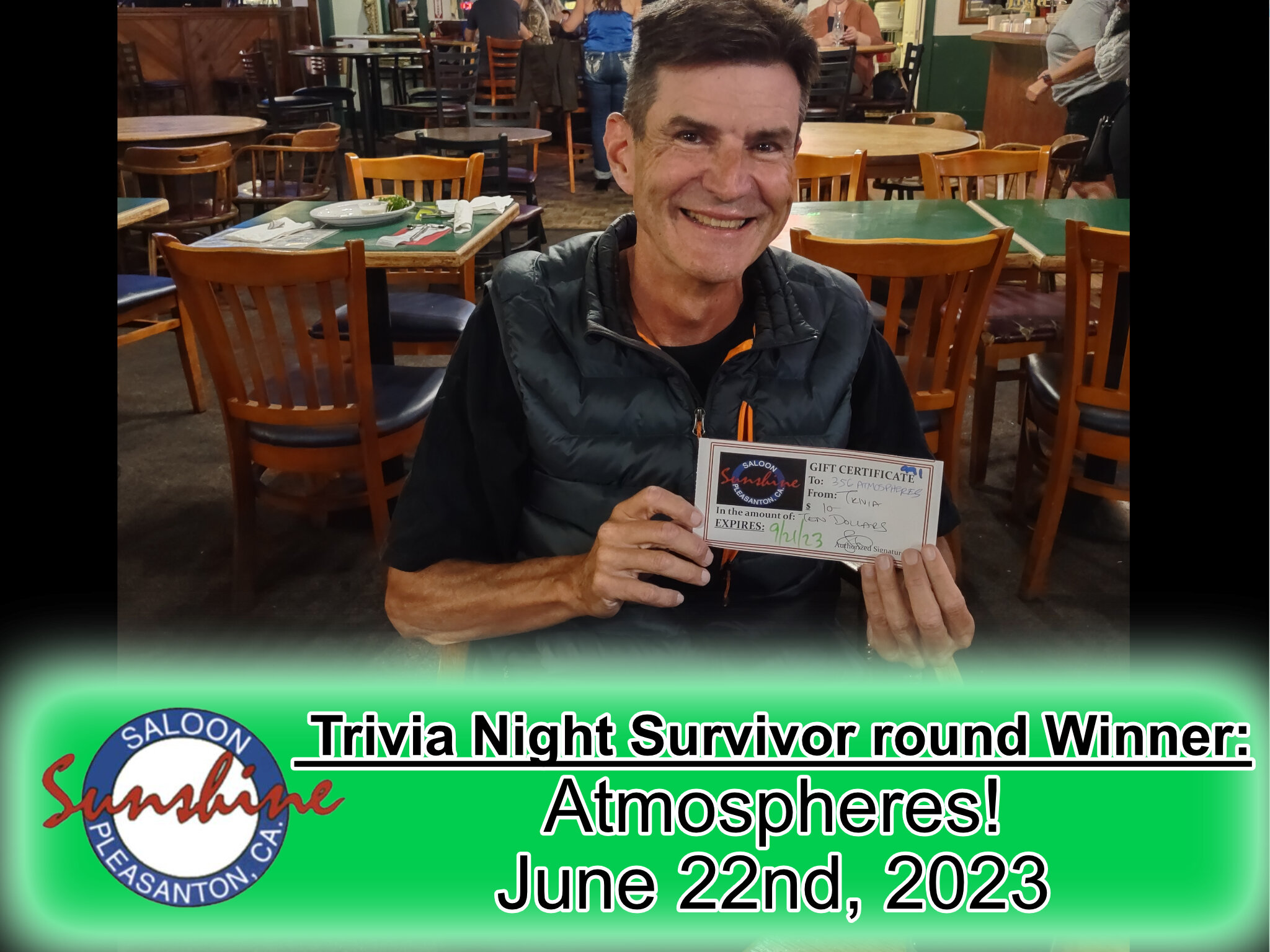 Congratulations to &quot;Yoder&quot; for getting top score at last weeks Thursday night Trivia!
Join us Thursday night for multiple rounds of trivia, multiple chances to win a gift certificate, and multiple chances for a spot on the hall of fame at #