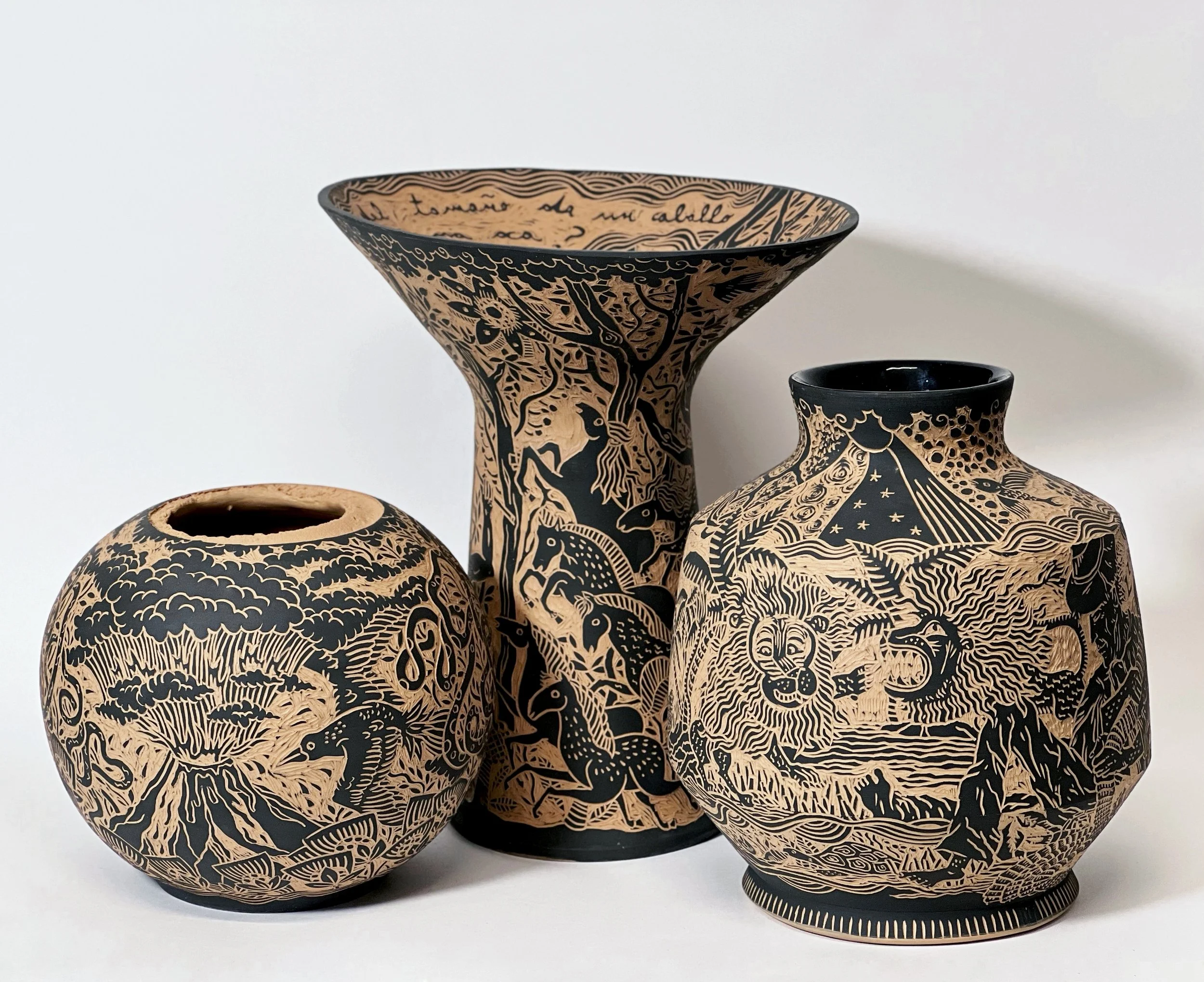 Sgraffito decoration on wheel thrown pieces @Salemi, Sicily
