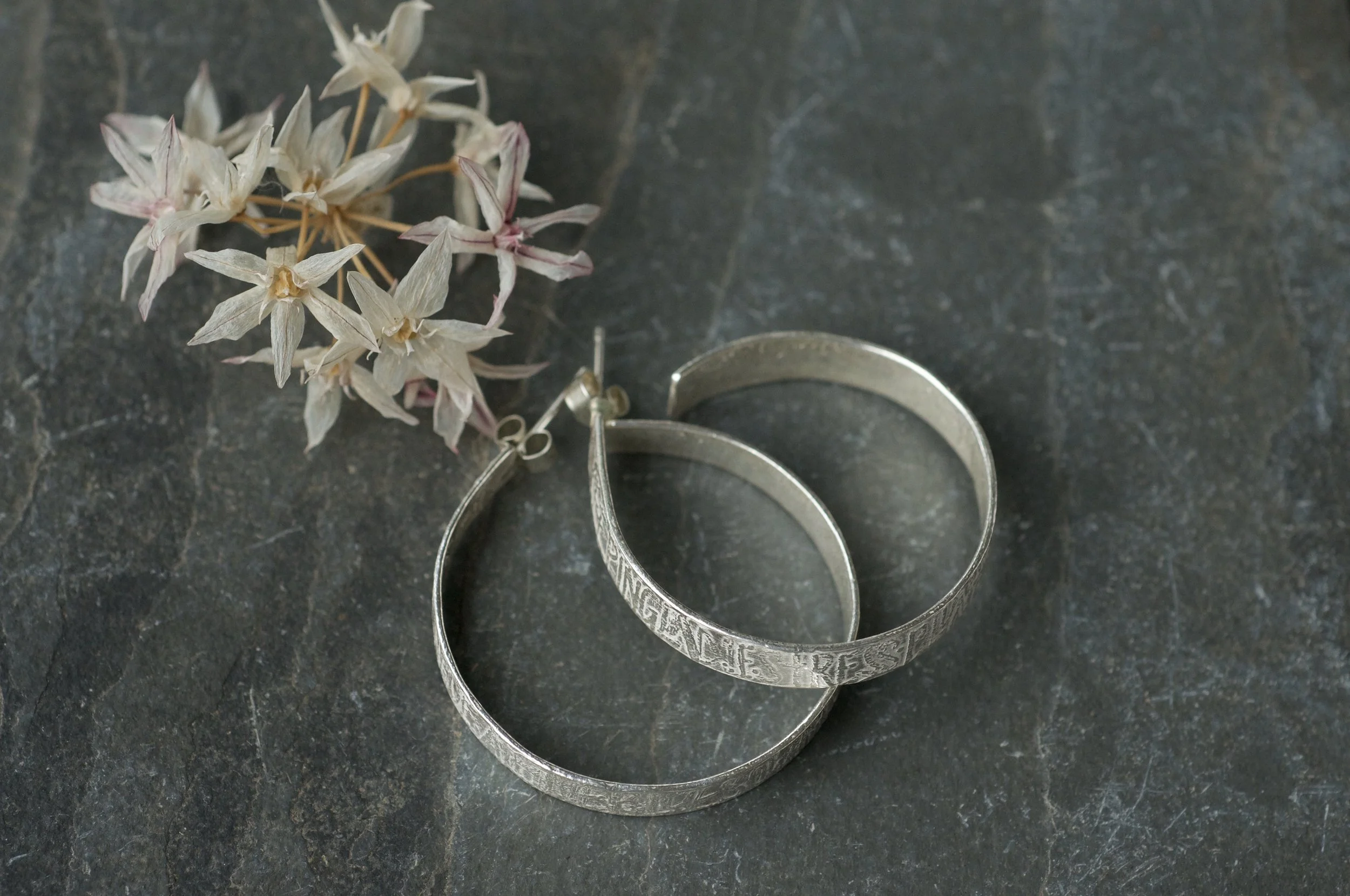 Handmade silver hoops