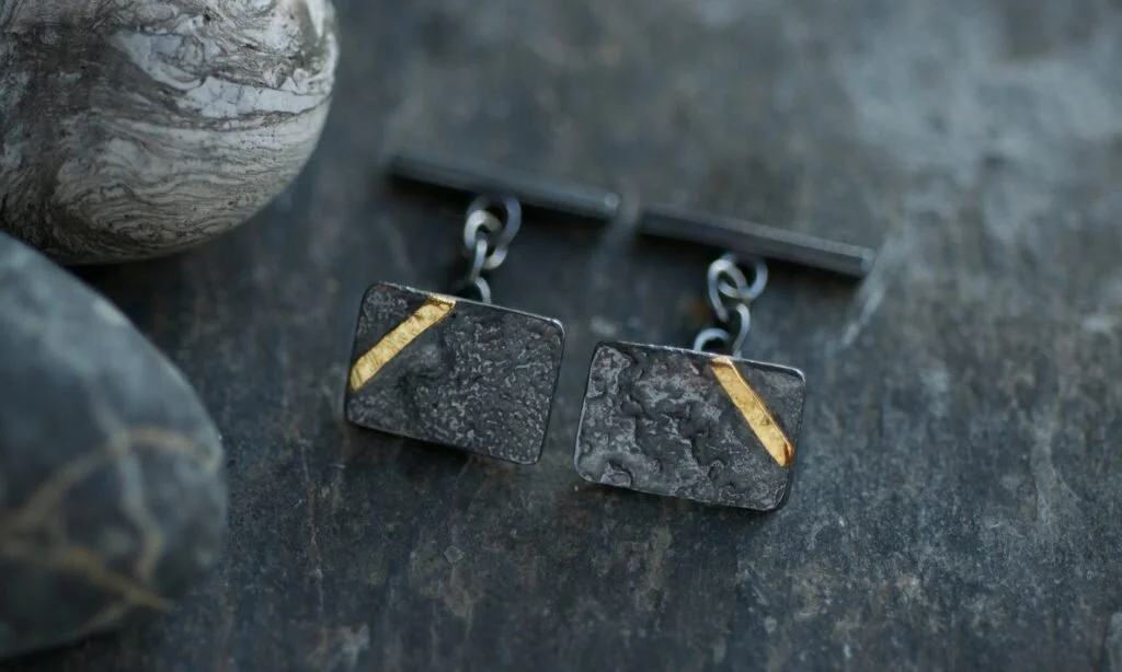 oxidised silver and gold cufflinks