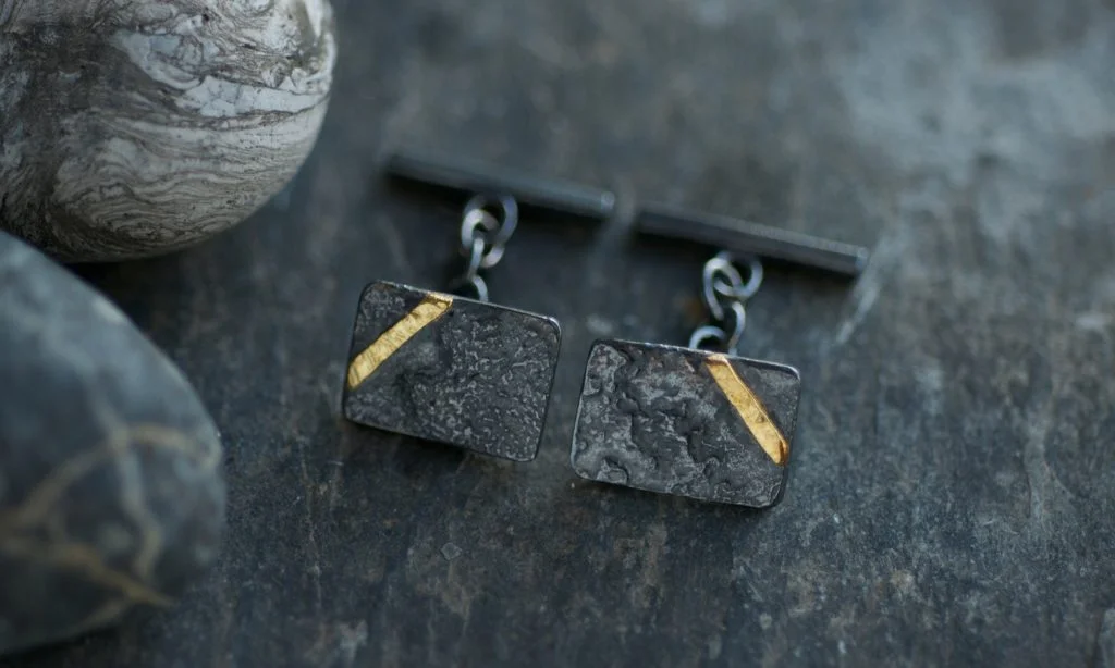 OXIDISED SILVER AND GOLD CUFFLINKS